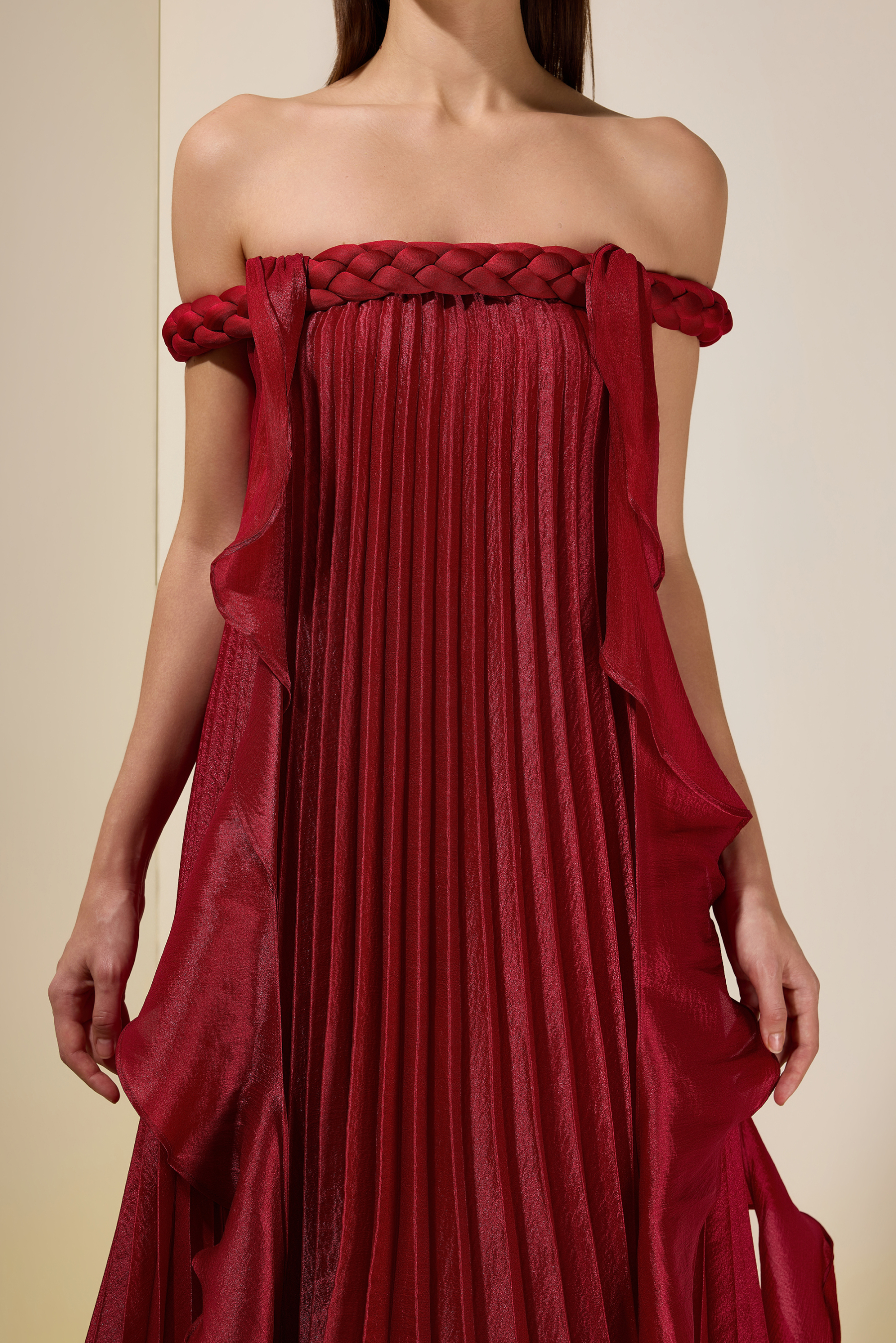 Solid Decorative Rope Ruffle Maxi Dress