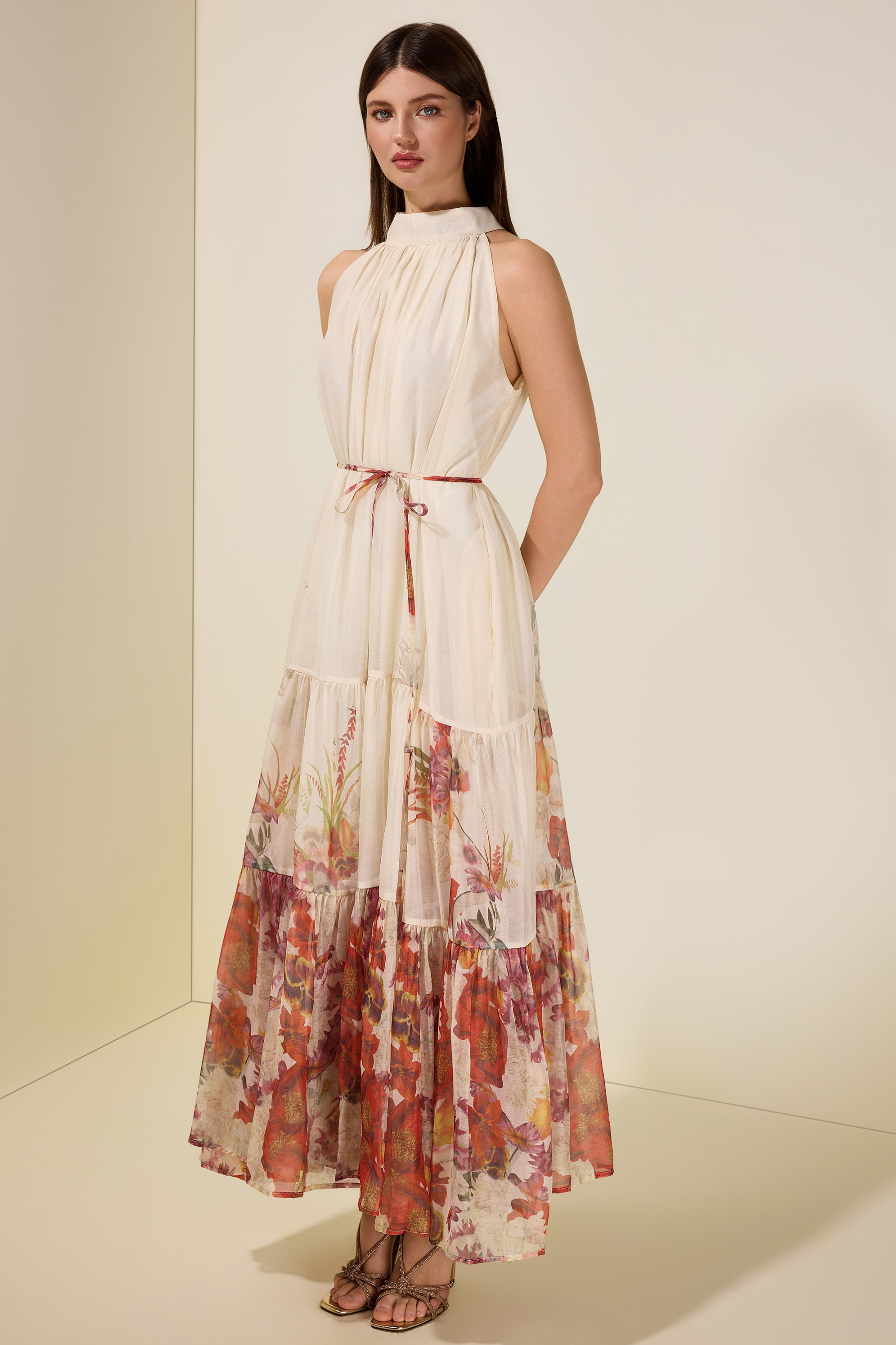 Floral Chiffon Sleeveless Maxi Dress