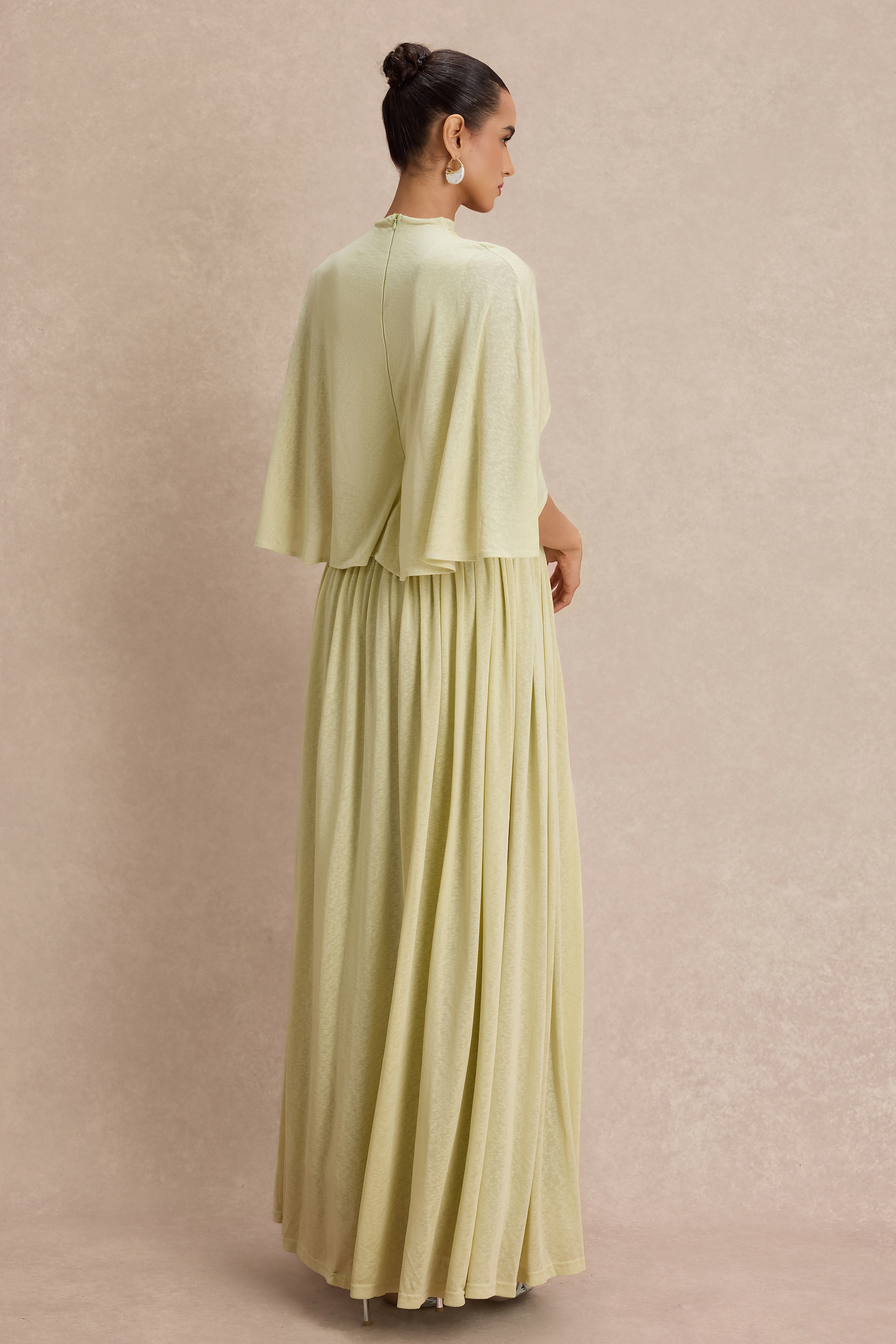 Gathering Metal Decorations Cape Sleeve Maxi Dress