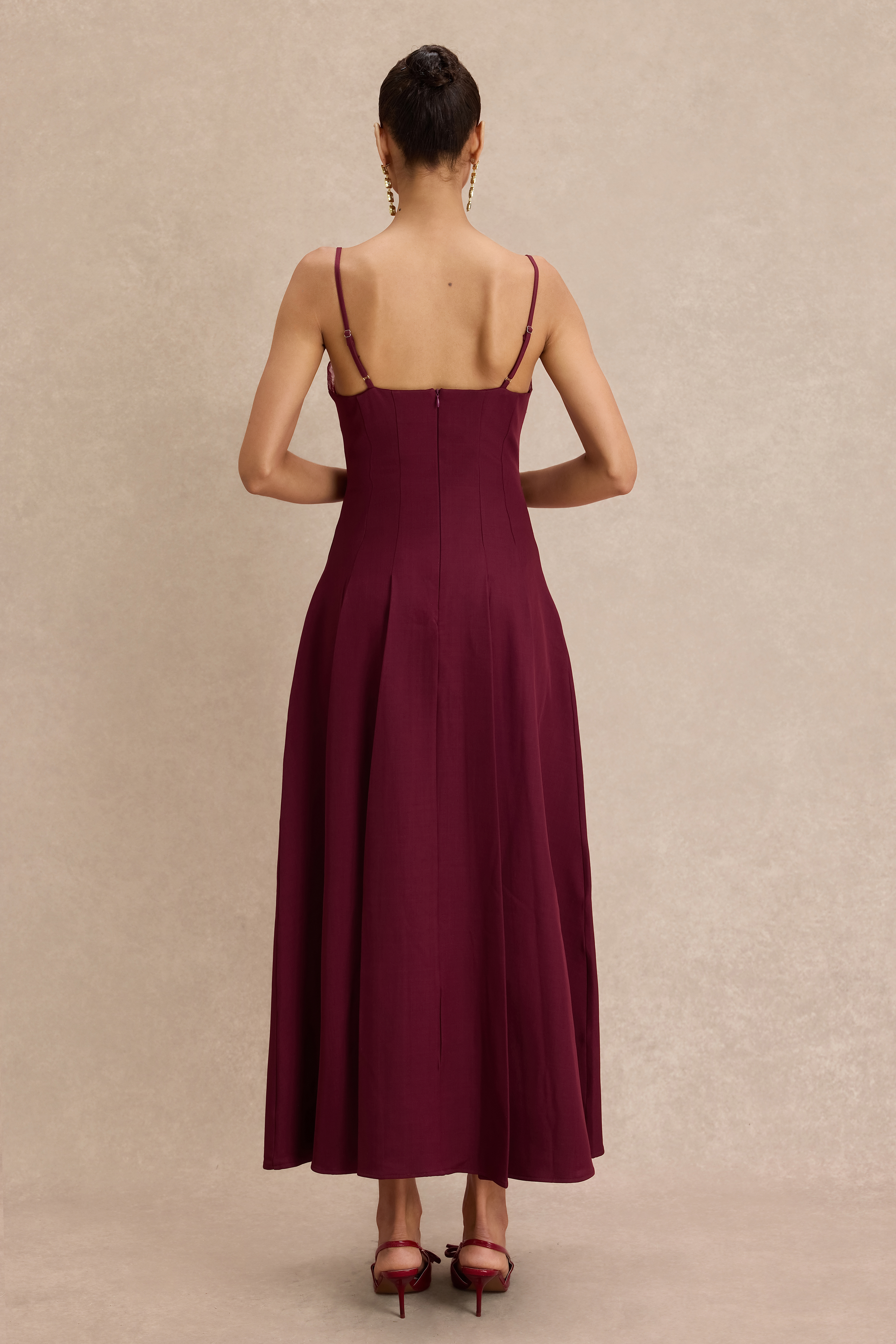 Appliquéd See-Through Slip Midi Dress