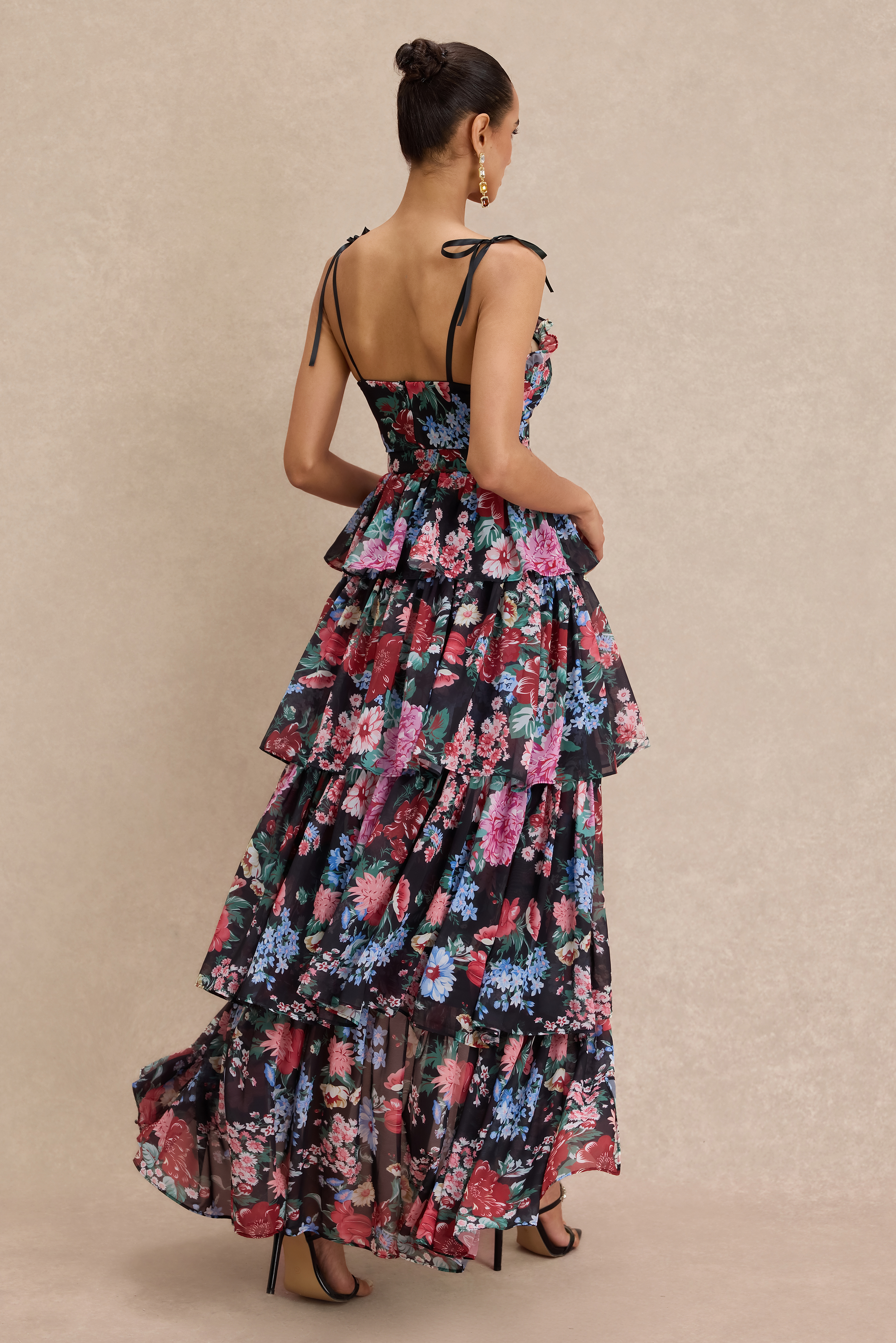 Floral Cut-Out Ruffle Mini Dress With Wrap Skirt Two Piece Set
