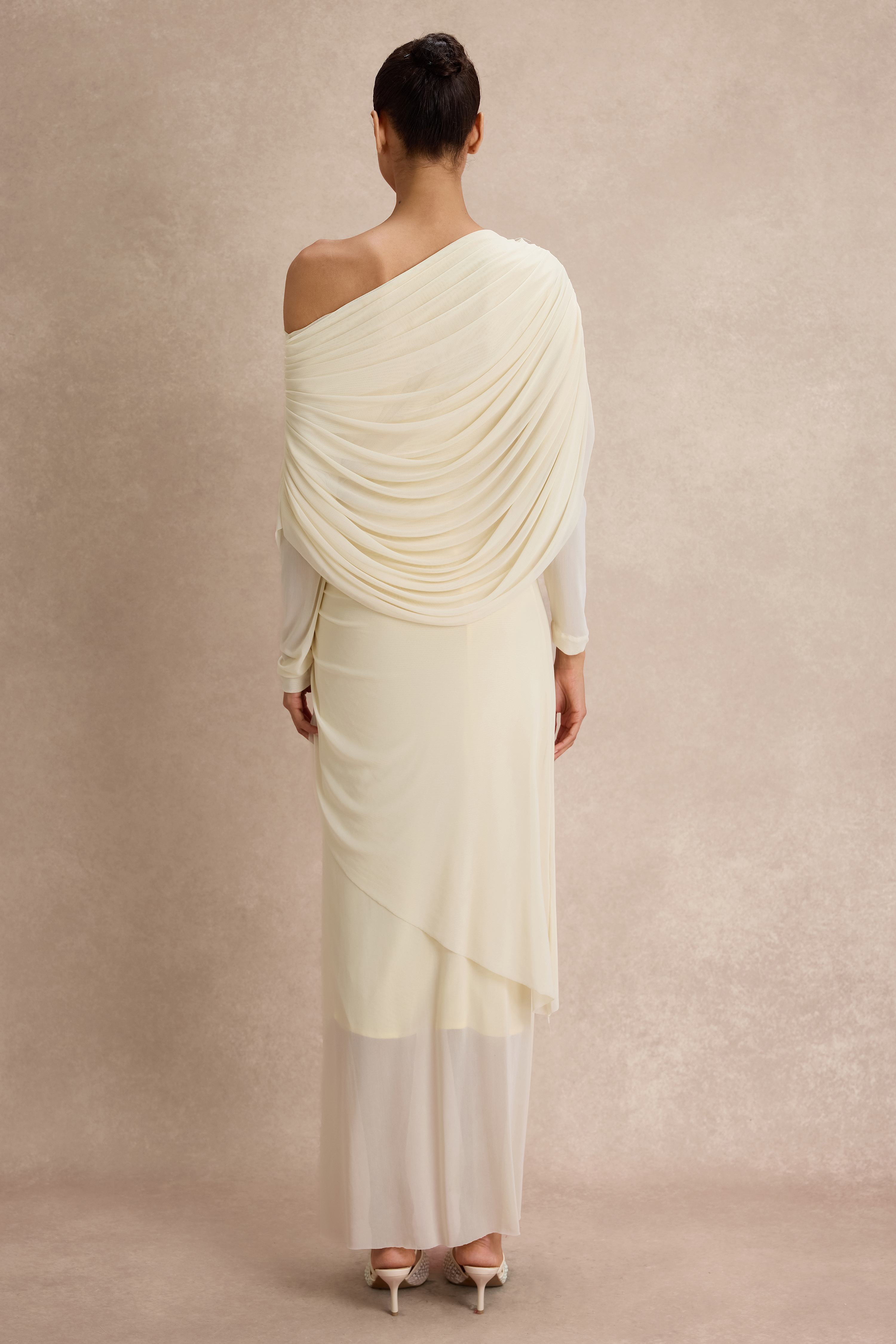 Solid Gathering One Shoulder  Maxi Dress
