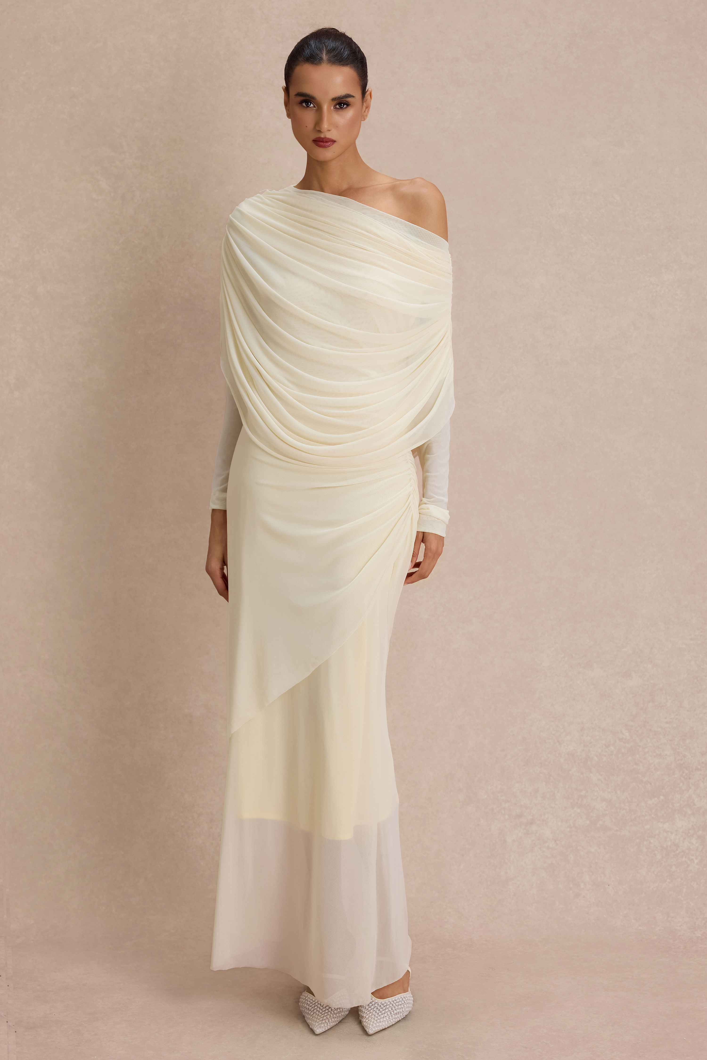 Solid Gathering One Shoulder  Maxi Dress