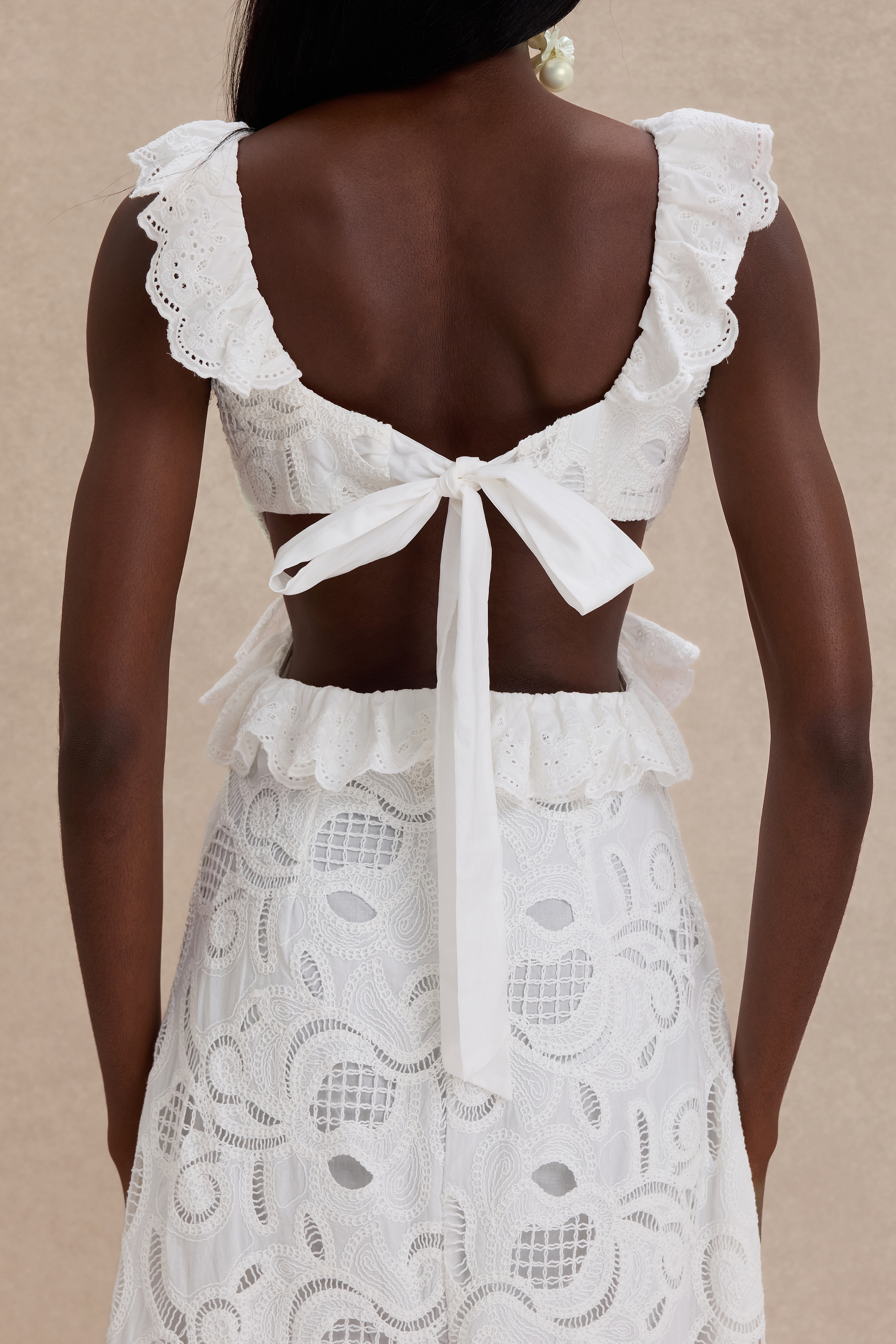 Lace Ruffle Tie-Up Midi Dress