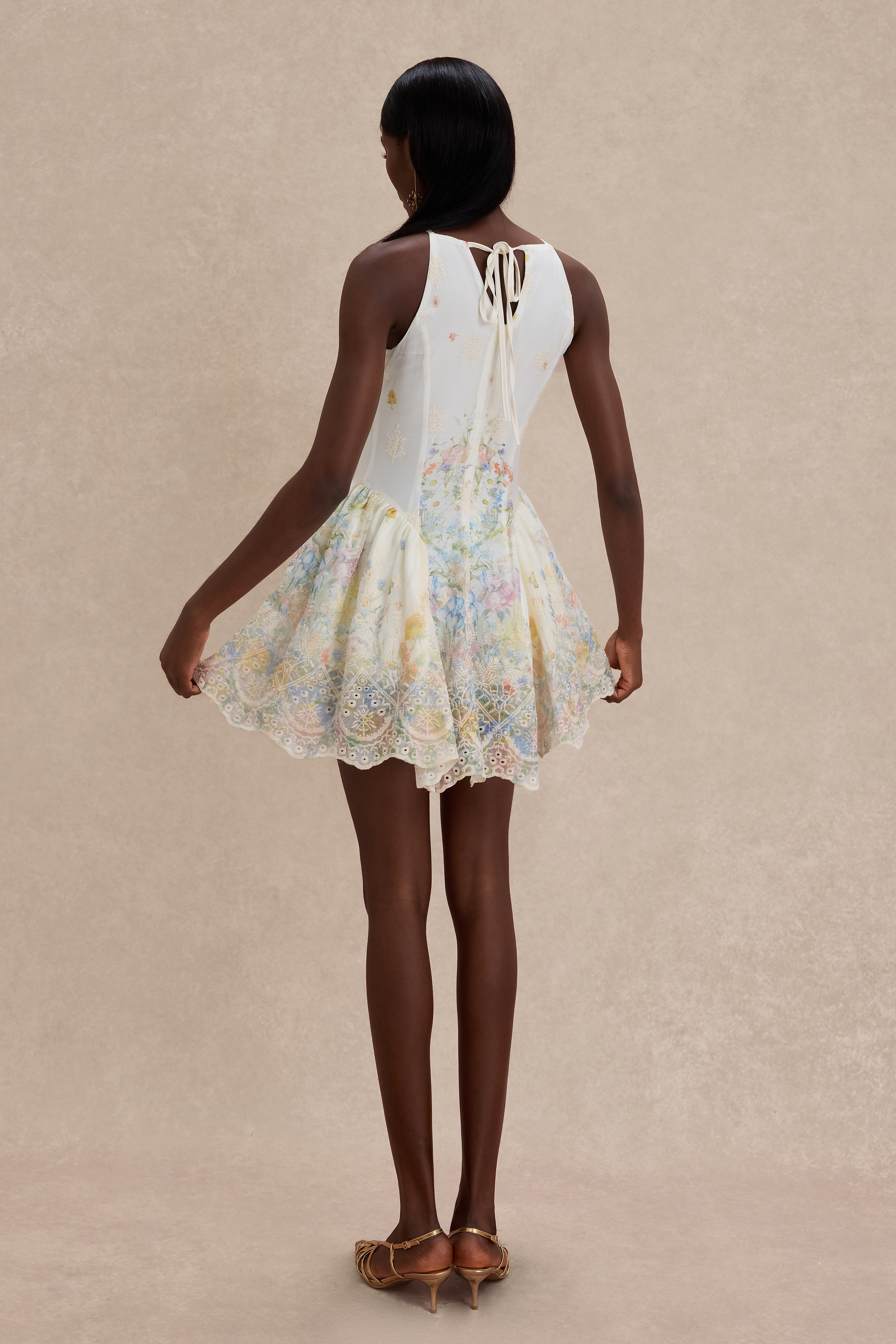 Floral Embroidered Sleeveless Mini Dress