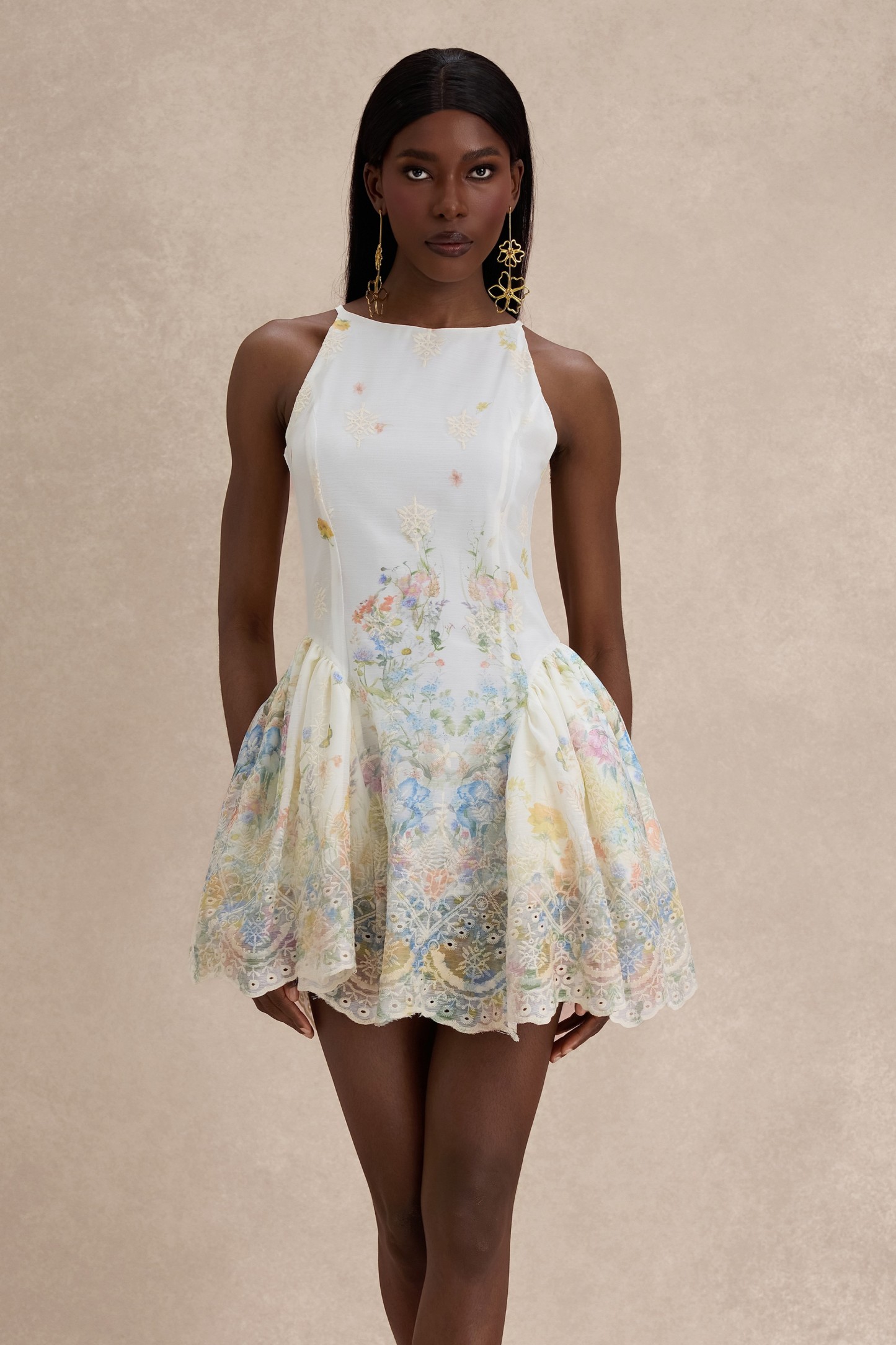 Floral Embroidered Sleeveless Mini Dress