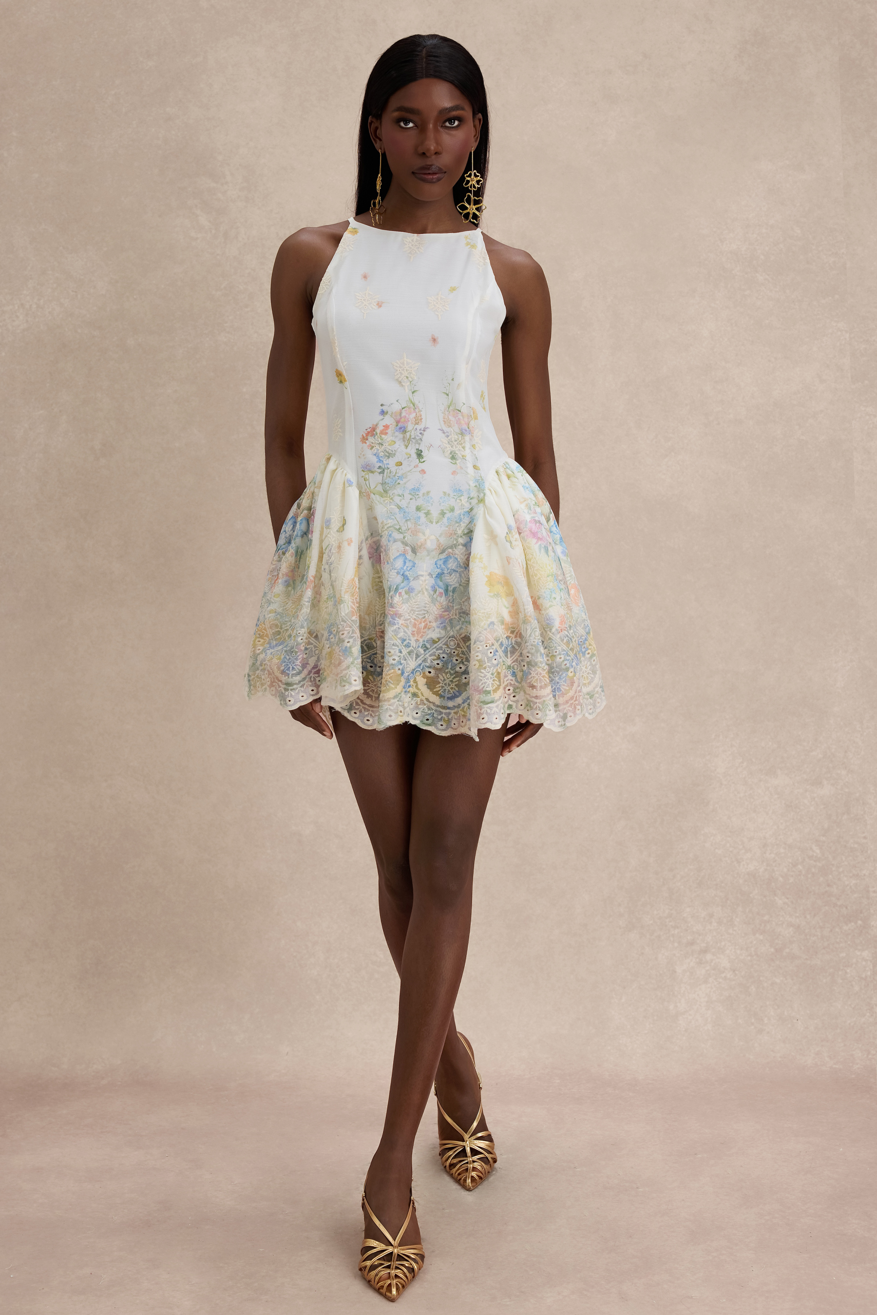 Floral Embroidered Sleeveless Mini Dress