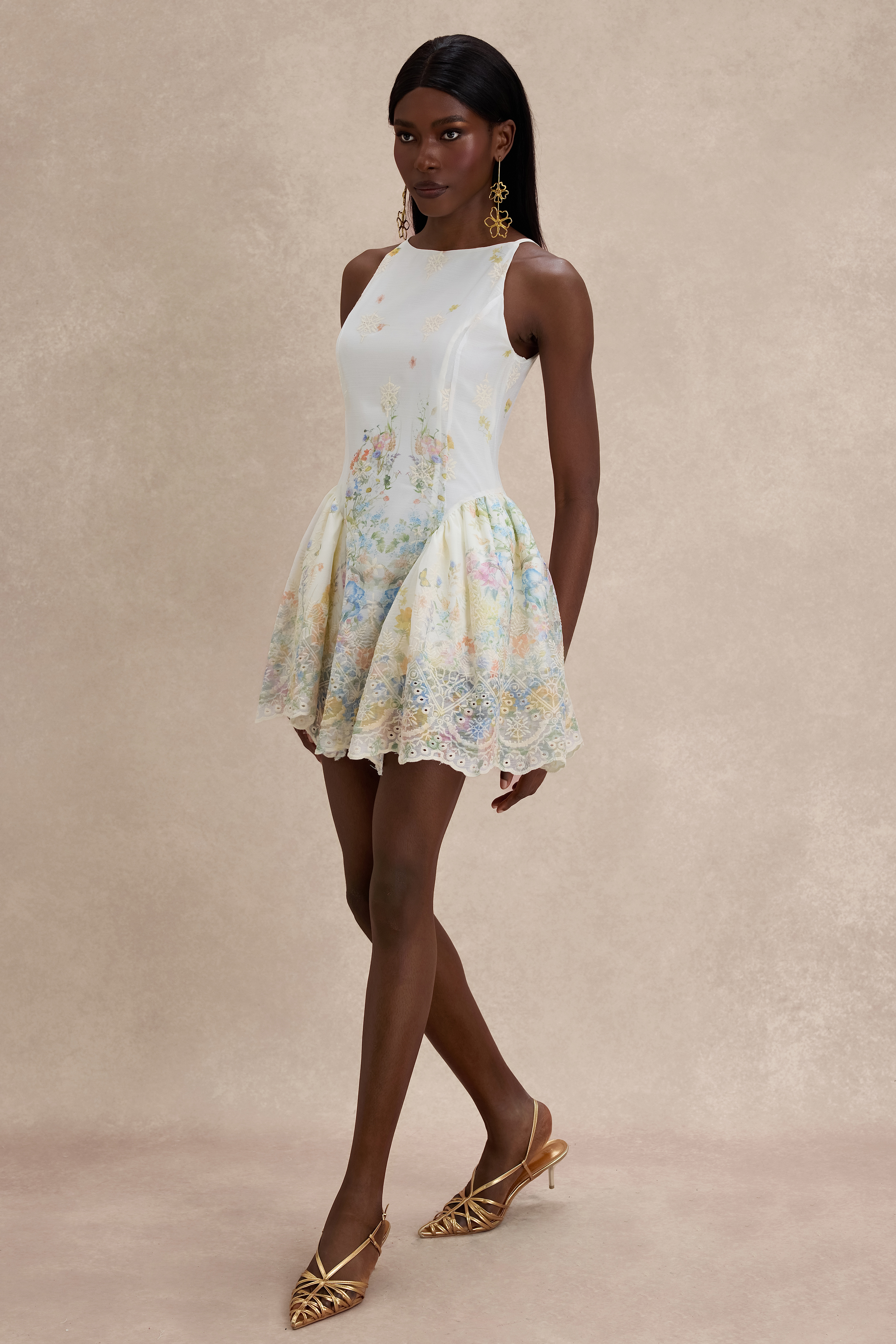 Floral Embroidered Sleeveless Mini Dress