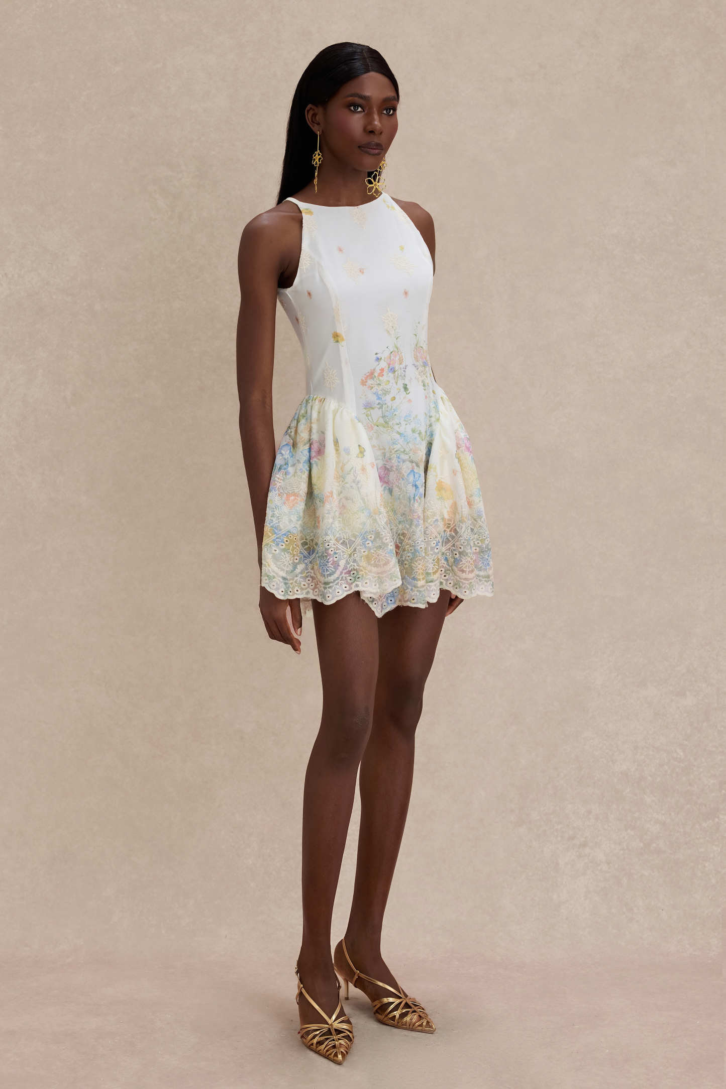 Floral Embroidered Sleeveless Mini Dress