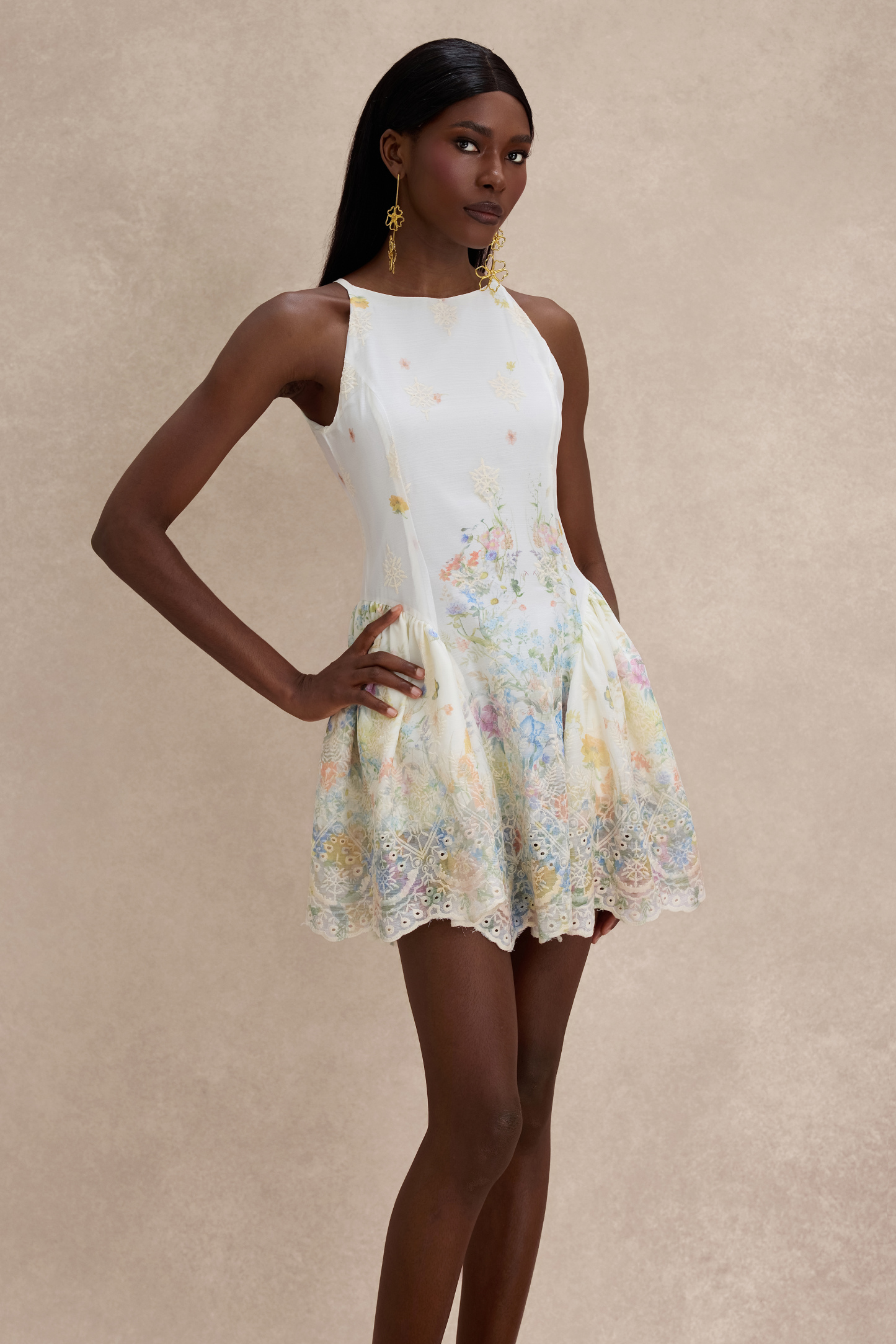 Floral Embroidered Sleeveless Mini Dress
