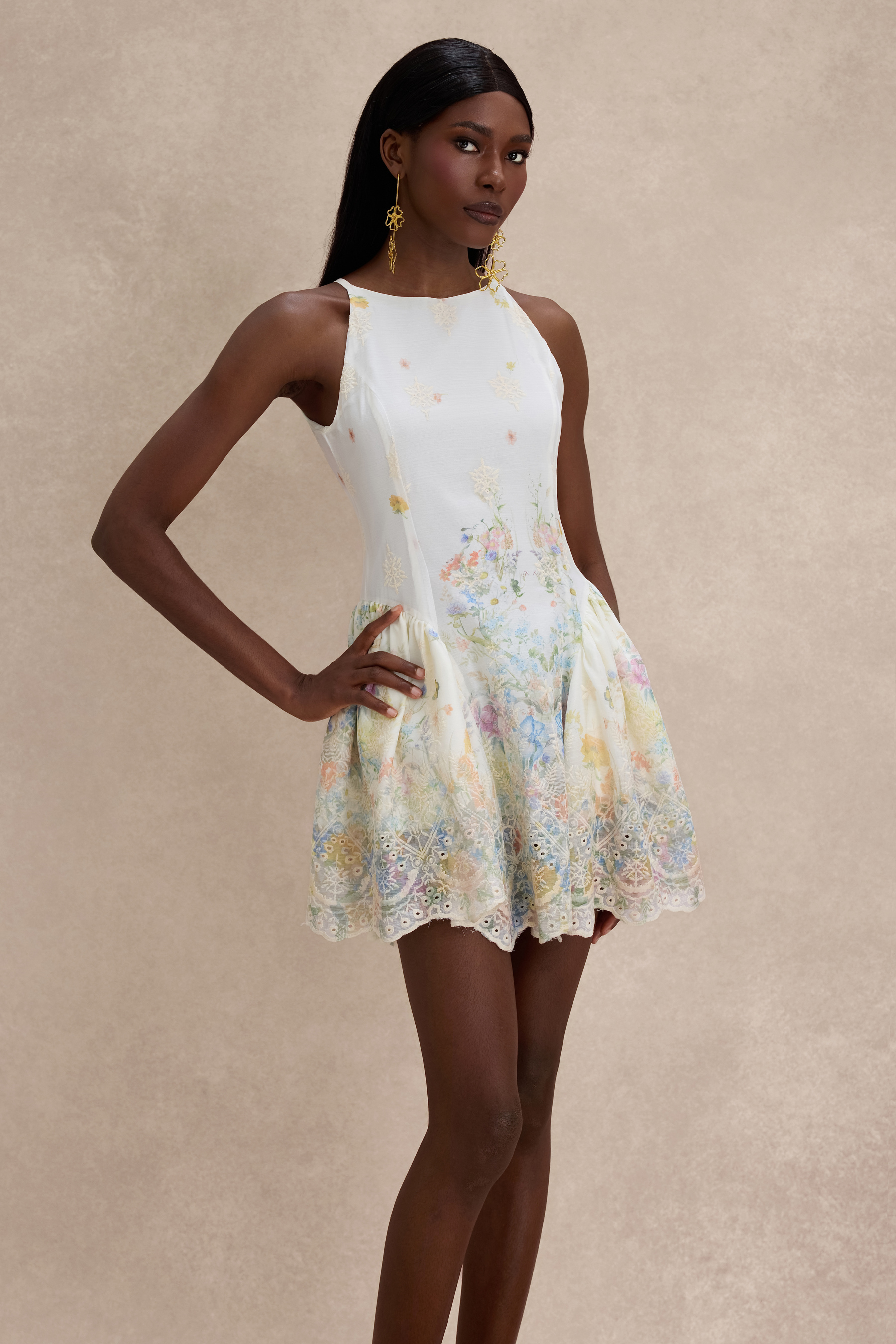 Floral Embroidered Sleeveless Mini Dress