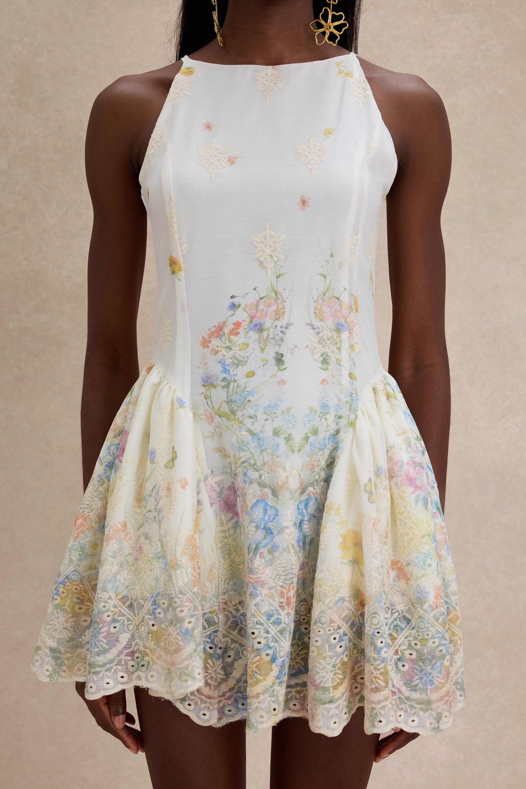 Floral Embroidered Sleeveless Mini Dress