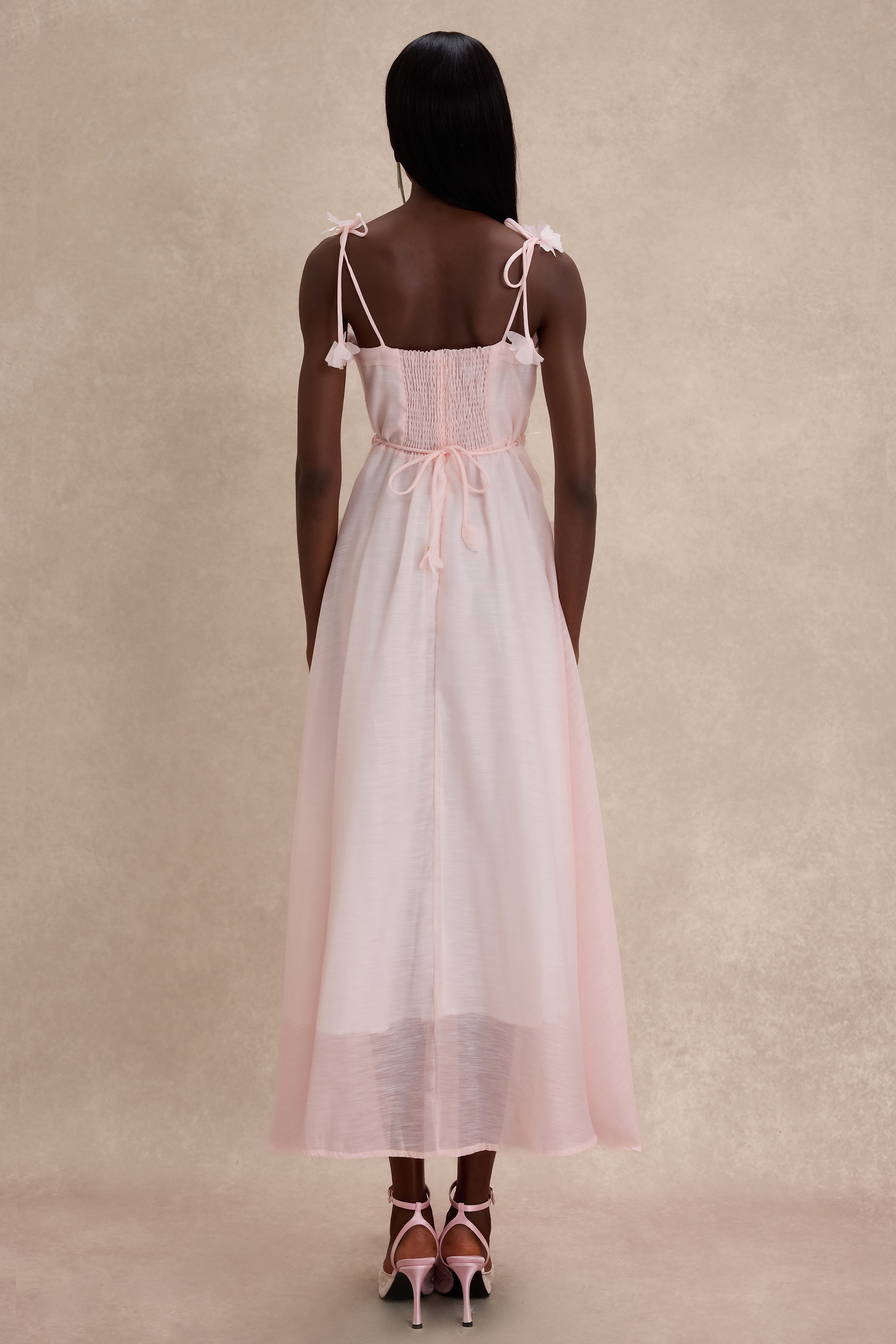 3D Flower Rhinestone Rivets Slip Midi Dress