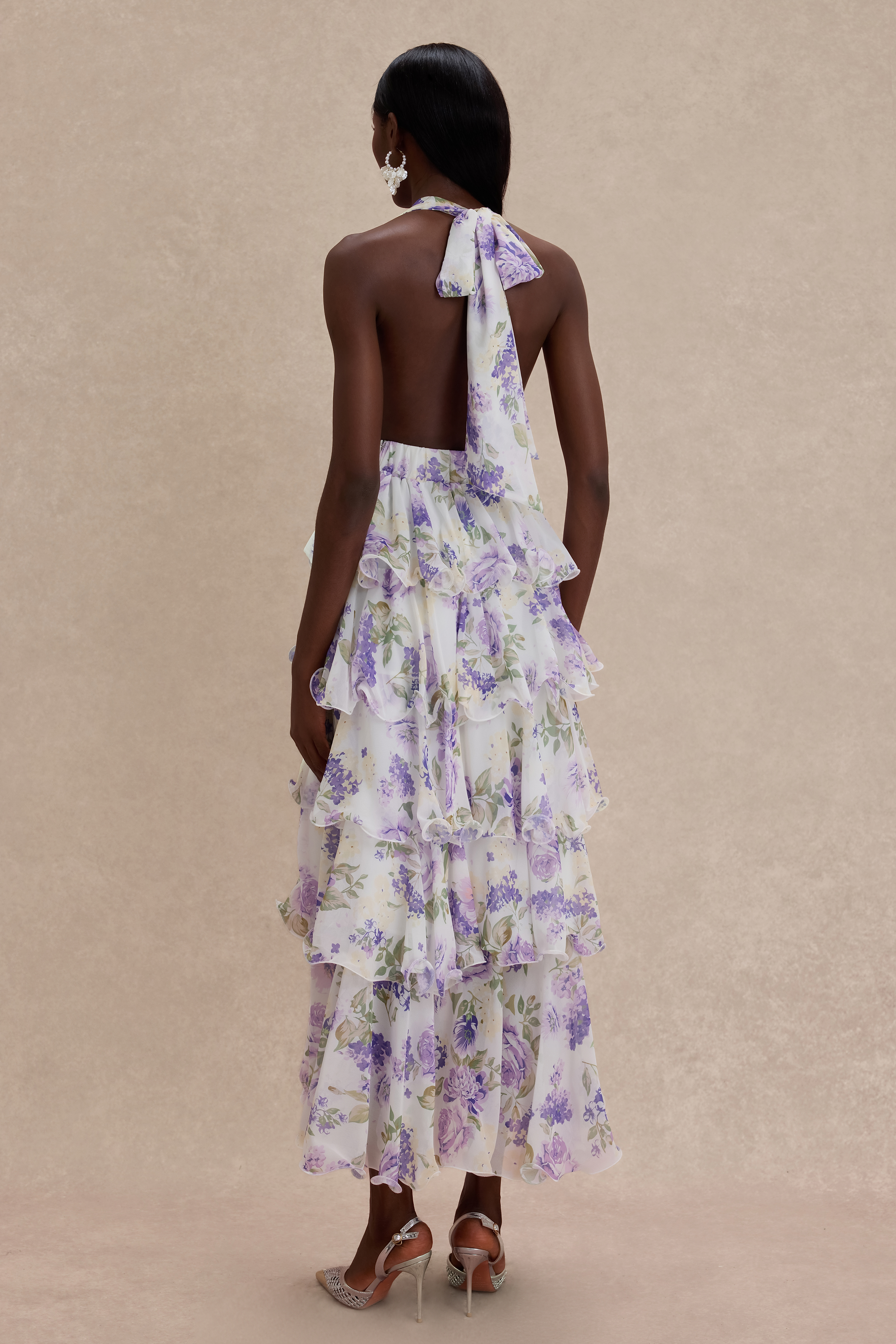 Floral Ruffle Halter Neck Midi Dress