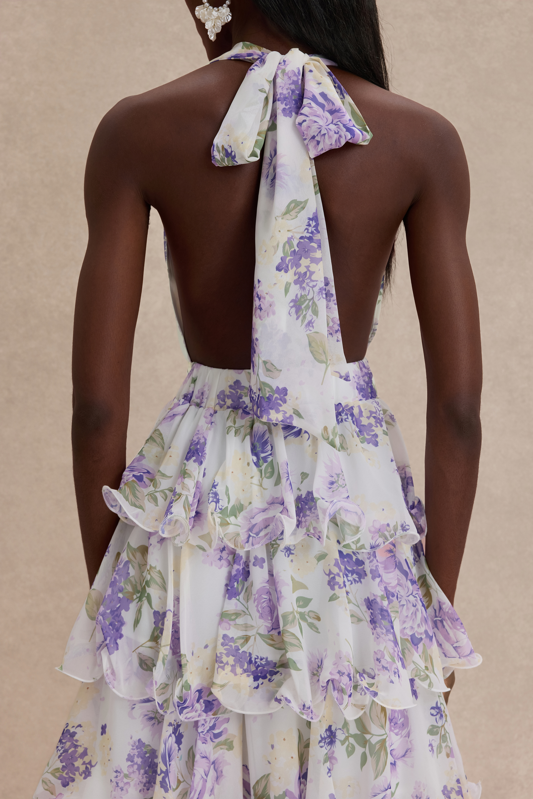 Floral Ruffle Halter Neck Midi Dress