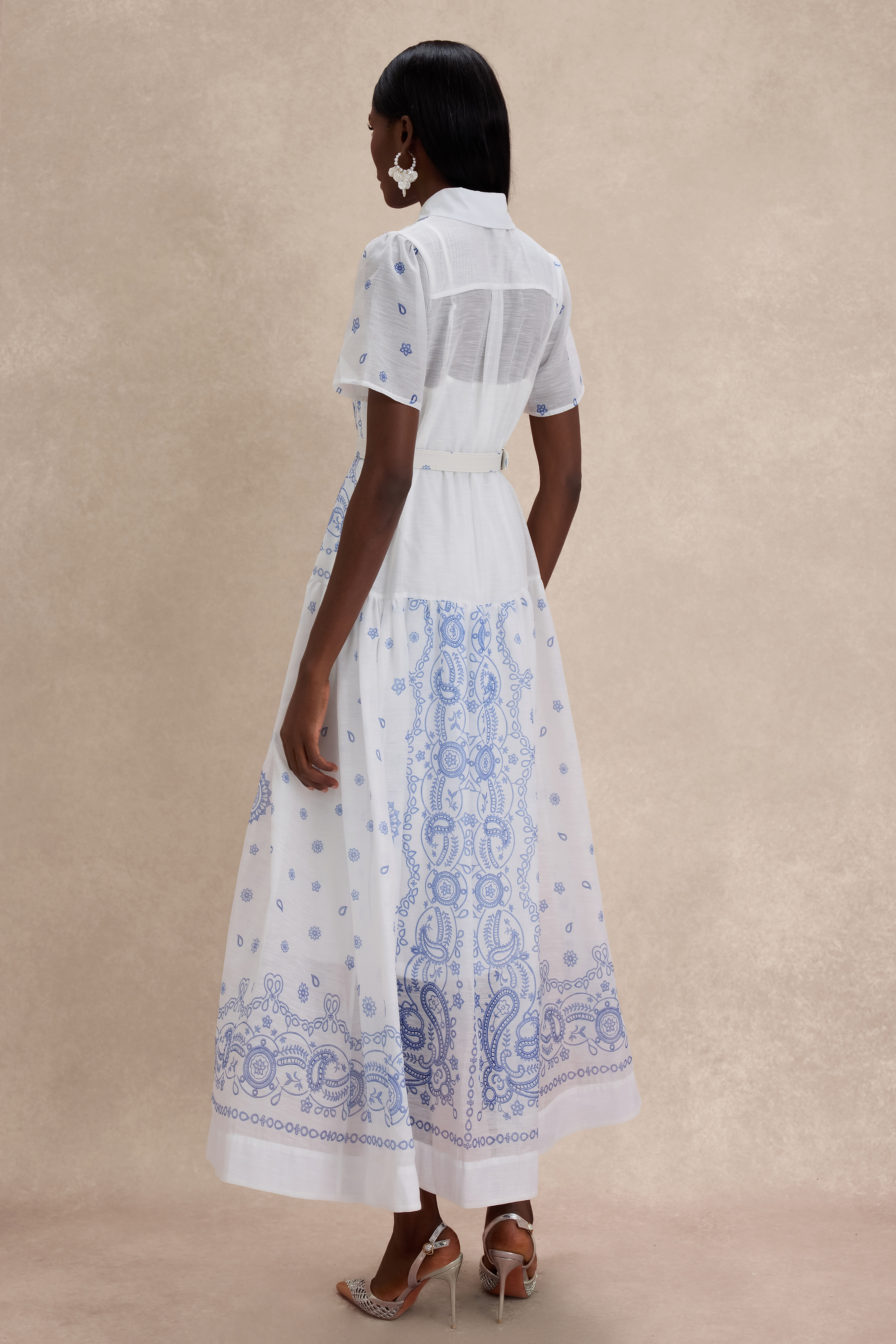 Paisley Print Single Breasted Midi Dress With Belt