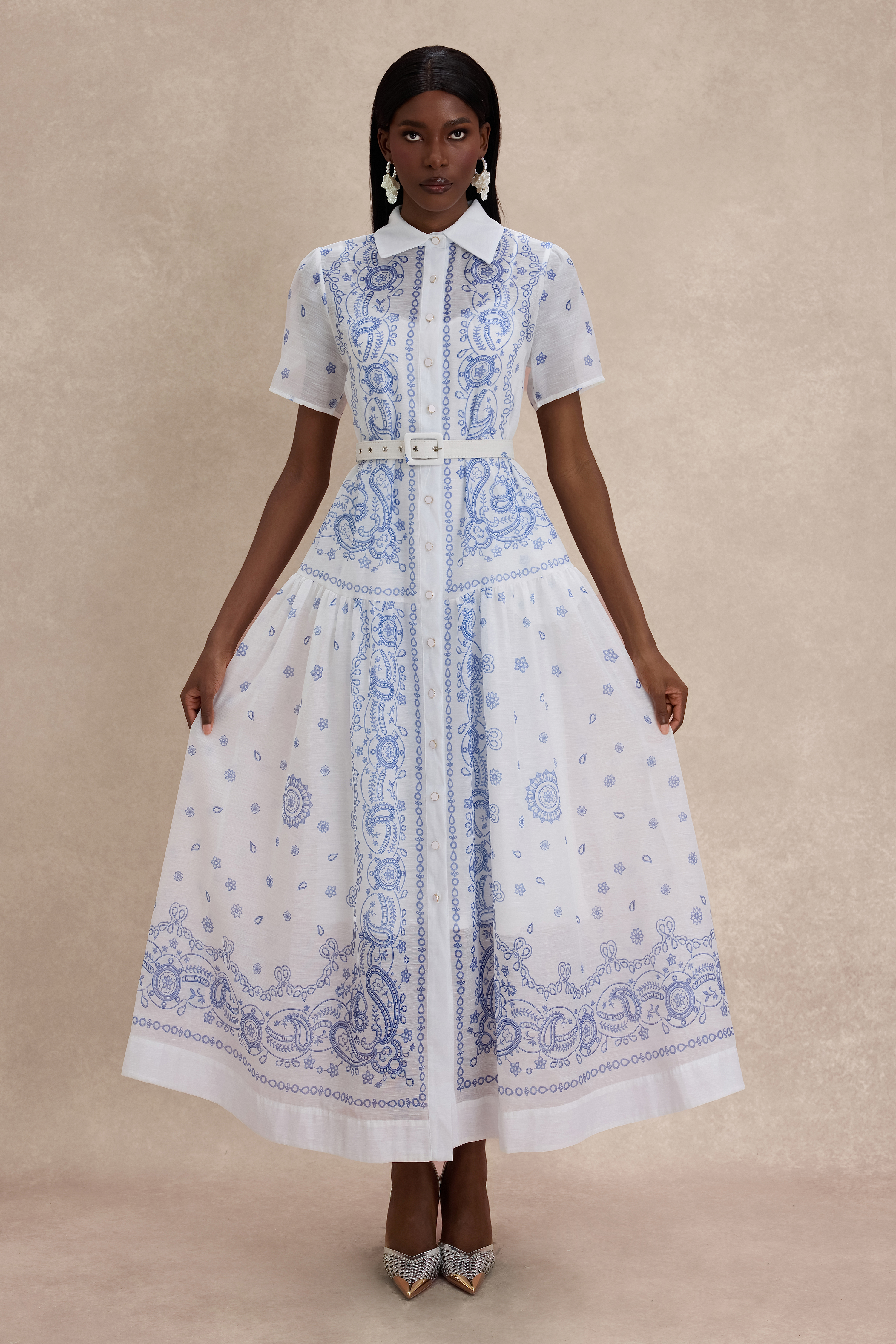 Paisley Print Single Breasted Midi Dress With Belt