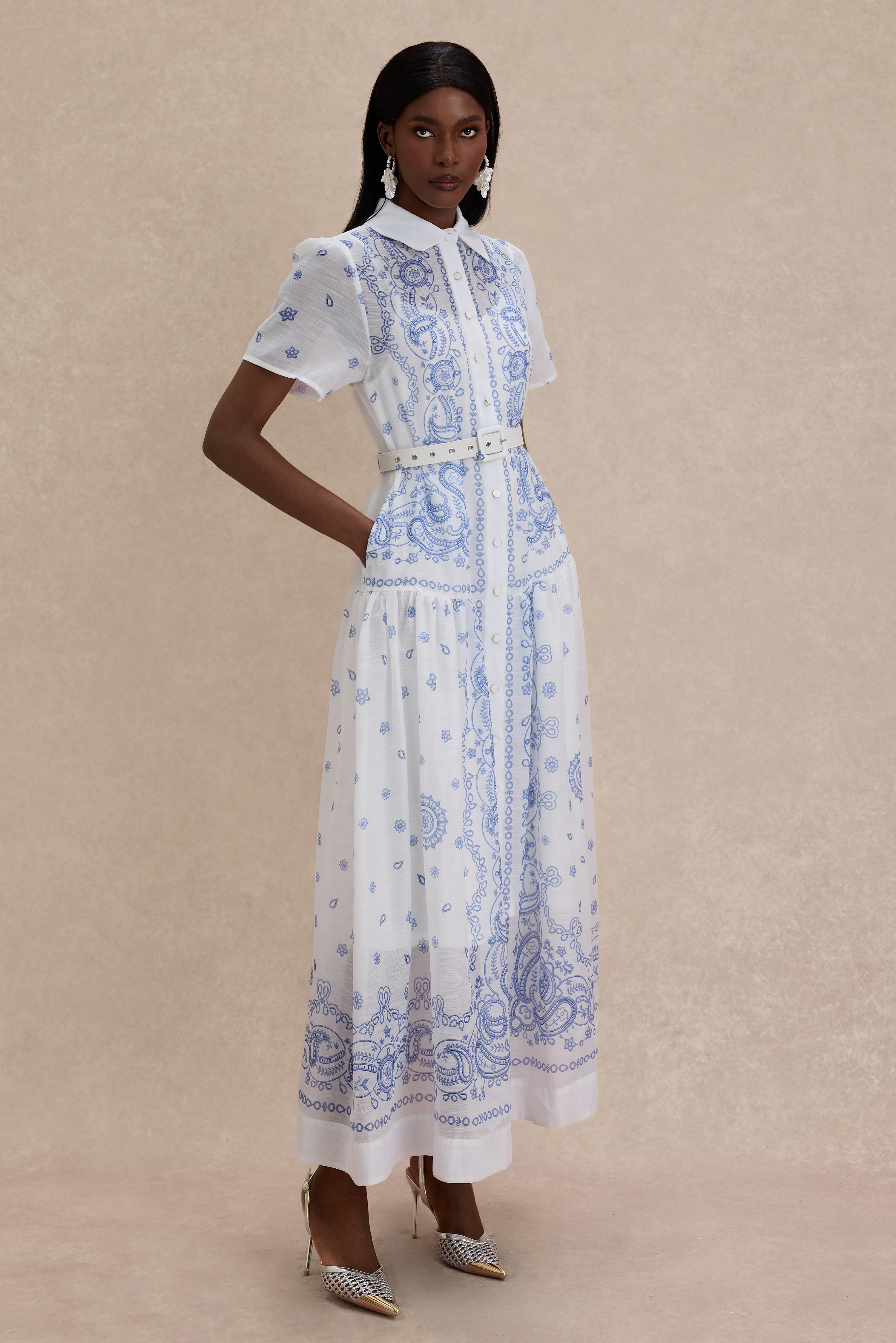 Paisley Print Single Breasted Midi Dress With Belt