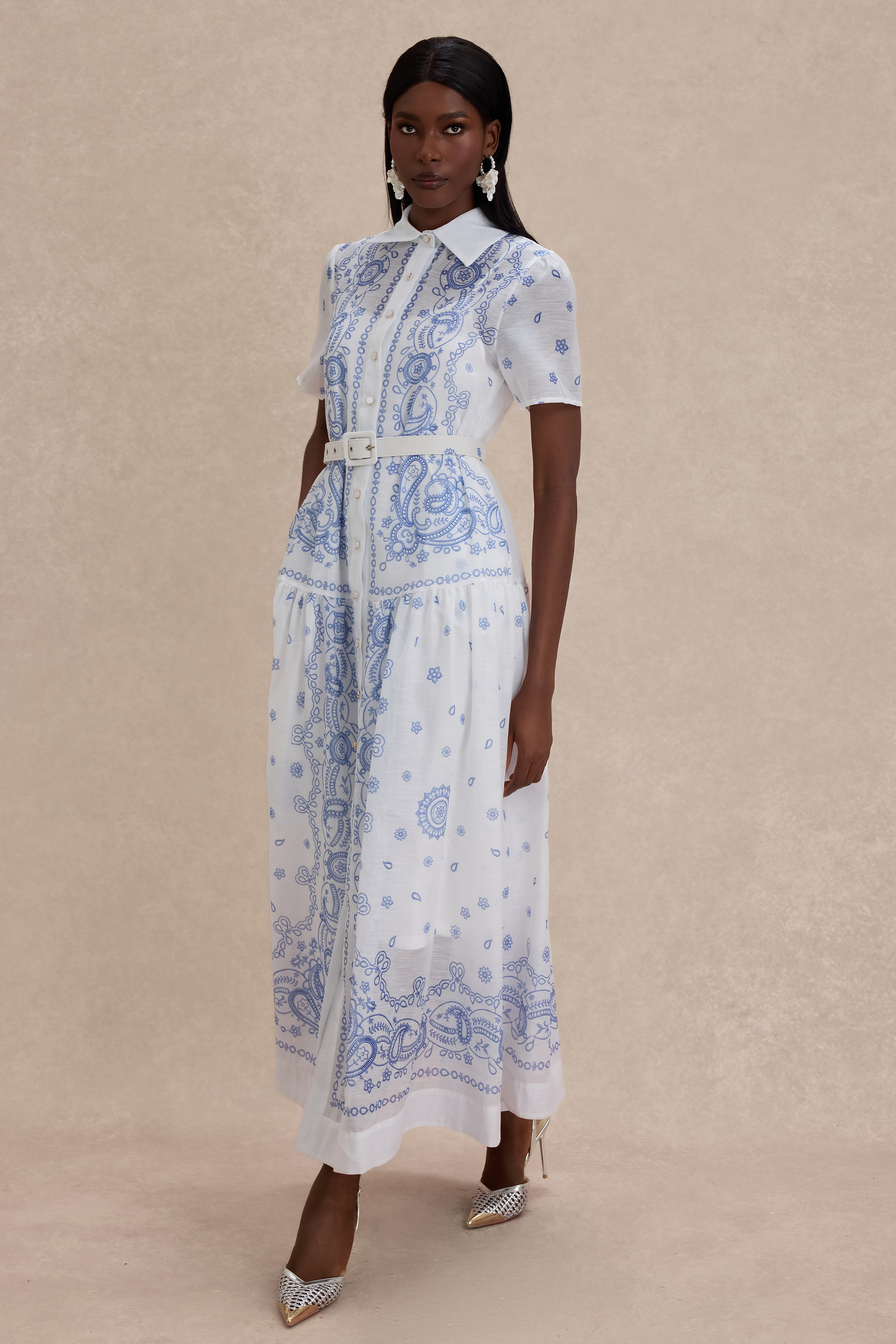 Paisley Print Single Breasted Midi Dress With Belt