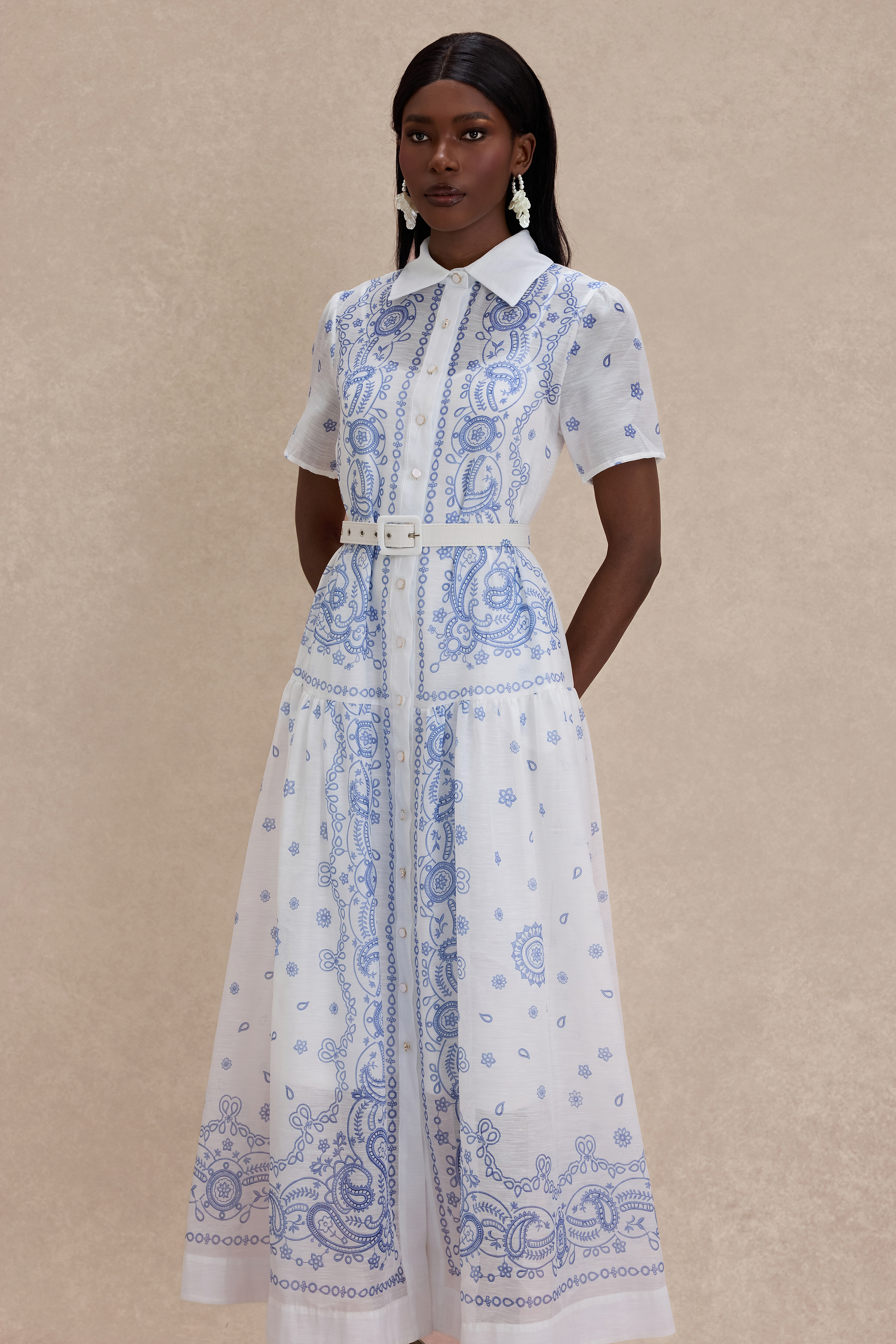 Paisley Print Single Breasted Midi Dress With Belt