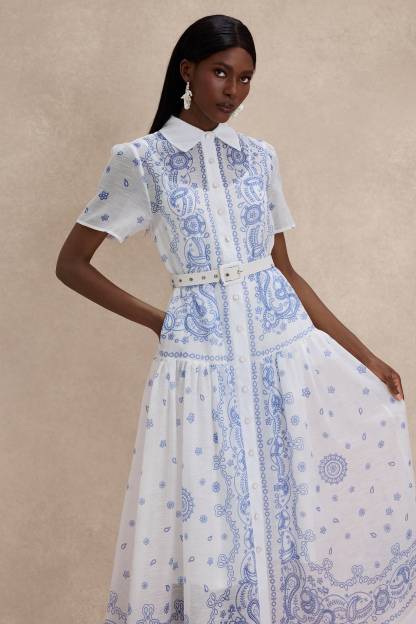 Paisley Print Single Breasted Midi Dress With Belt