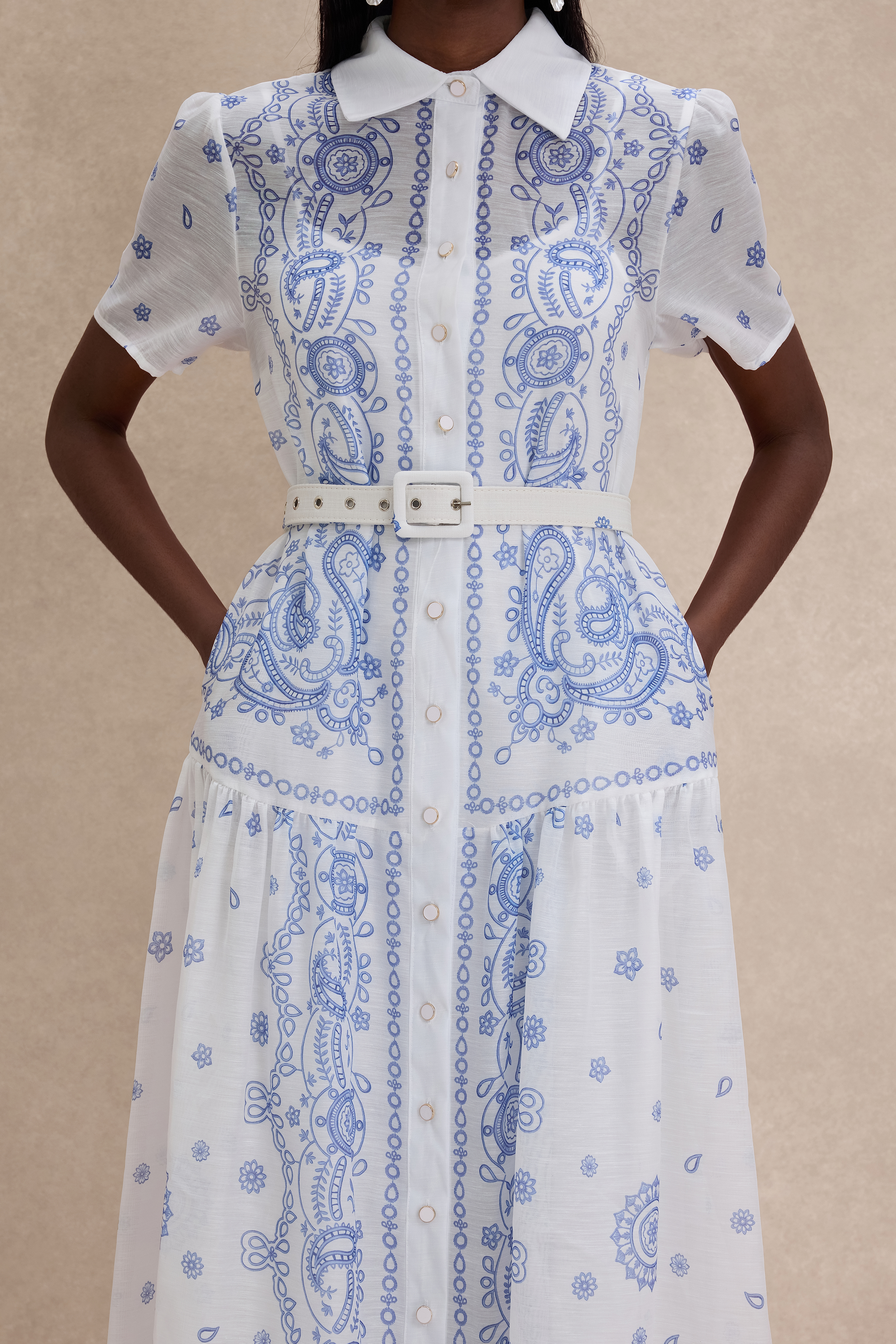Paisley Print Single Breasted Midi Dress With Belt