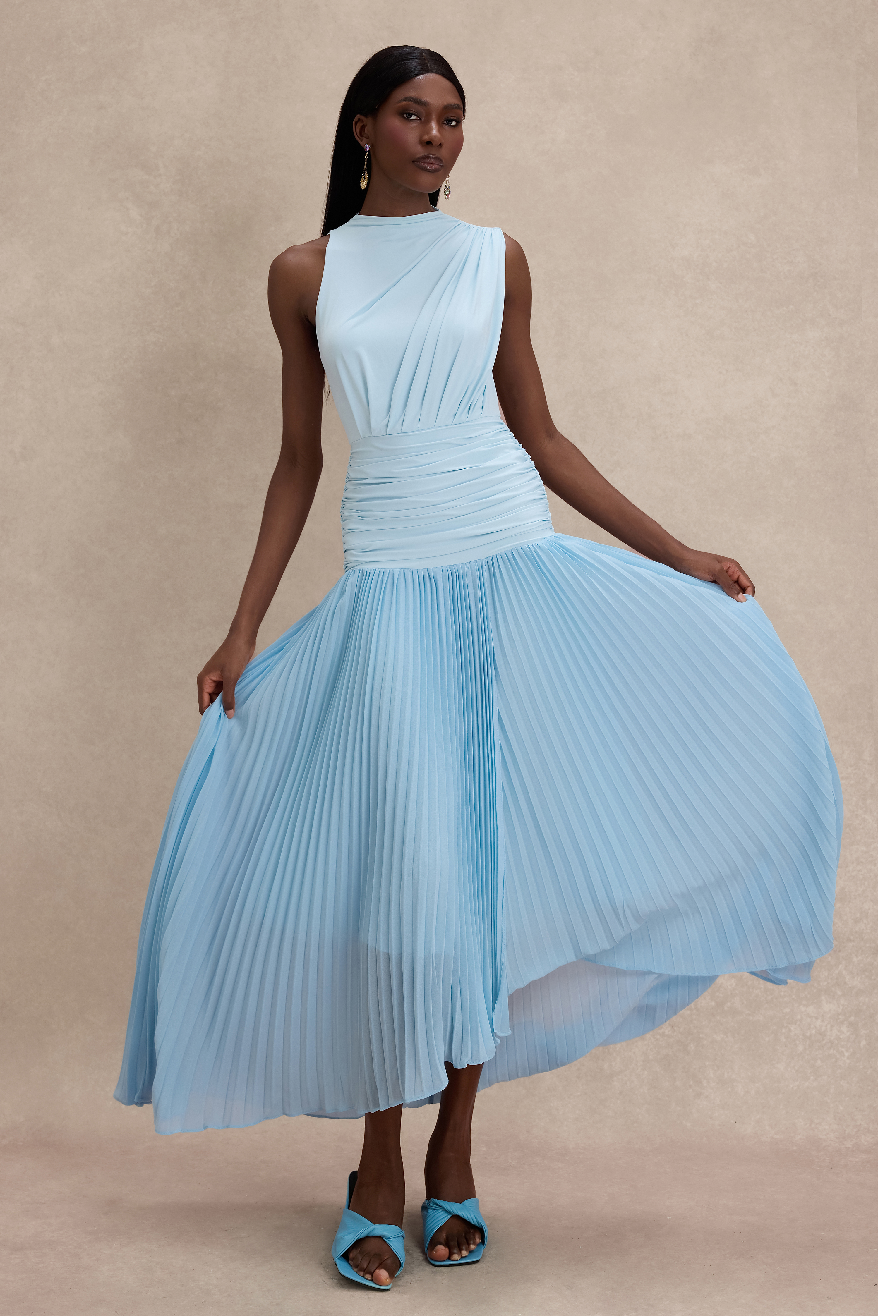 Jersey Splicing Chiffon Pleated Midi Dress