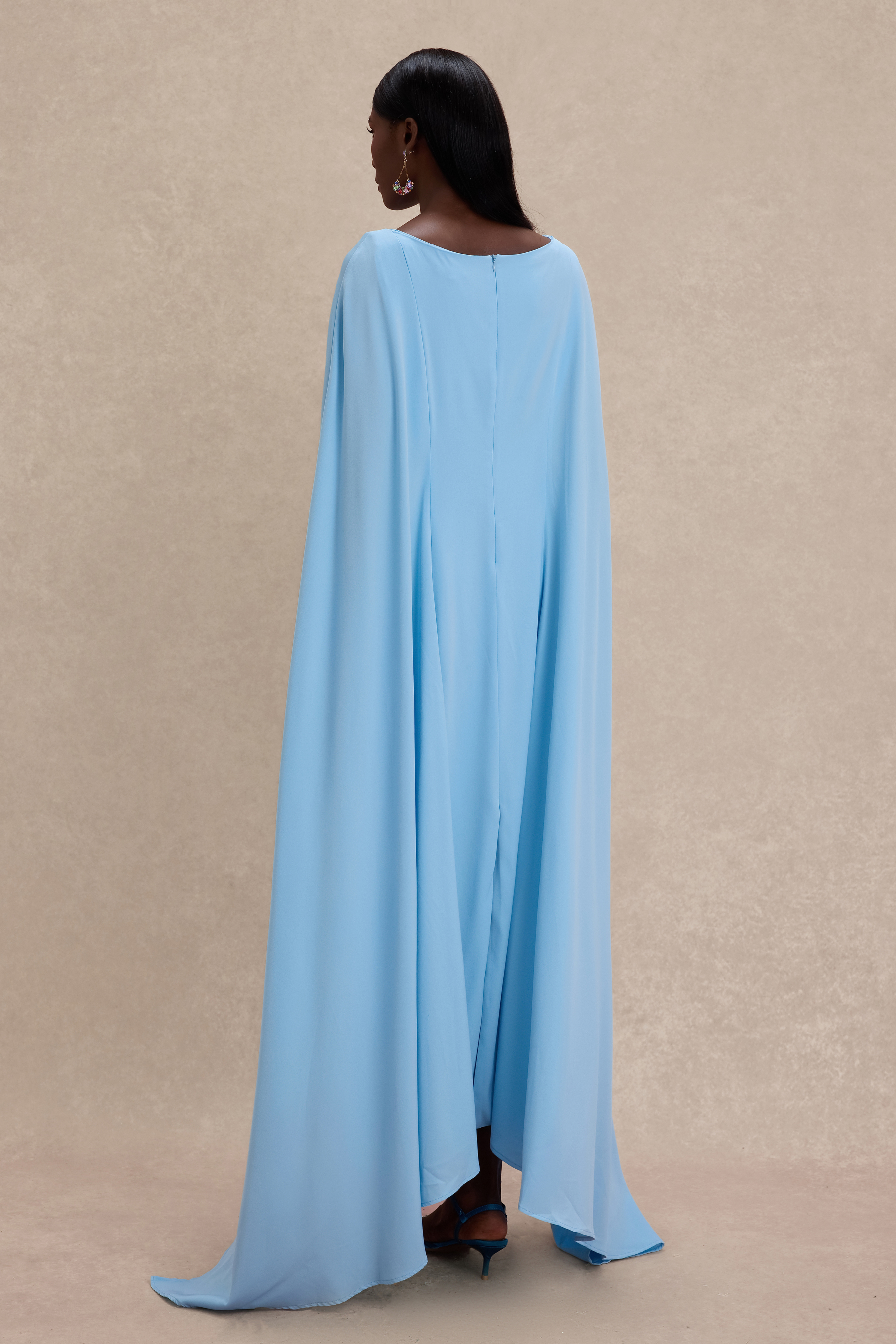 Solid Cape Sleeve Boat Neck Midi Dress