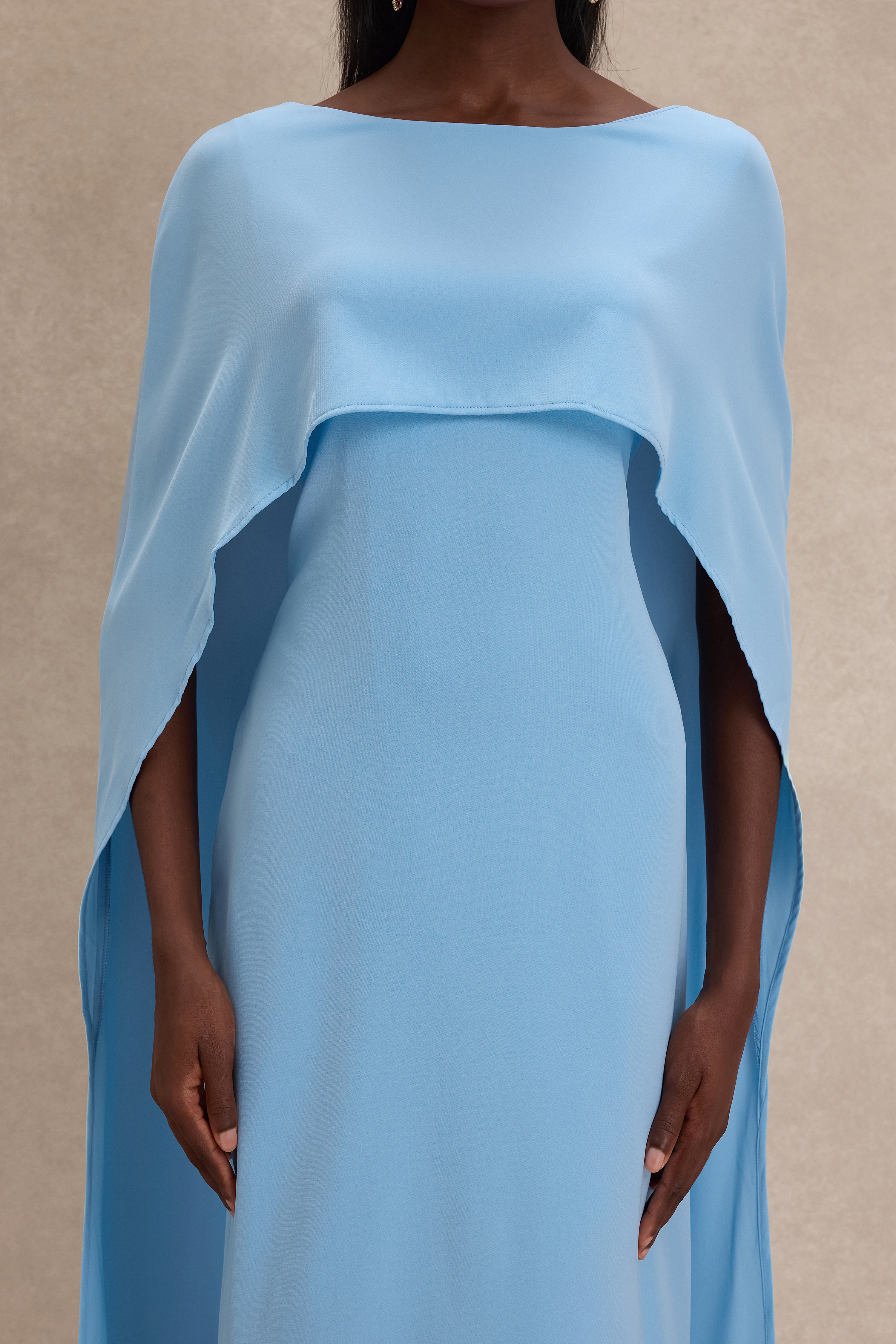 Solid Cape Sleeve Boat Neck Midi Dress
