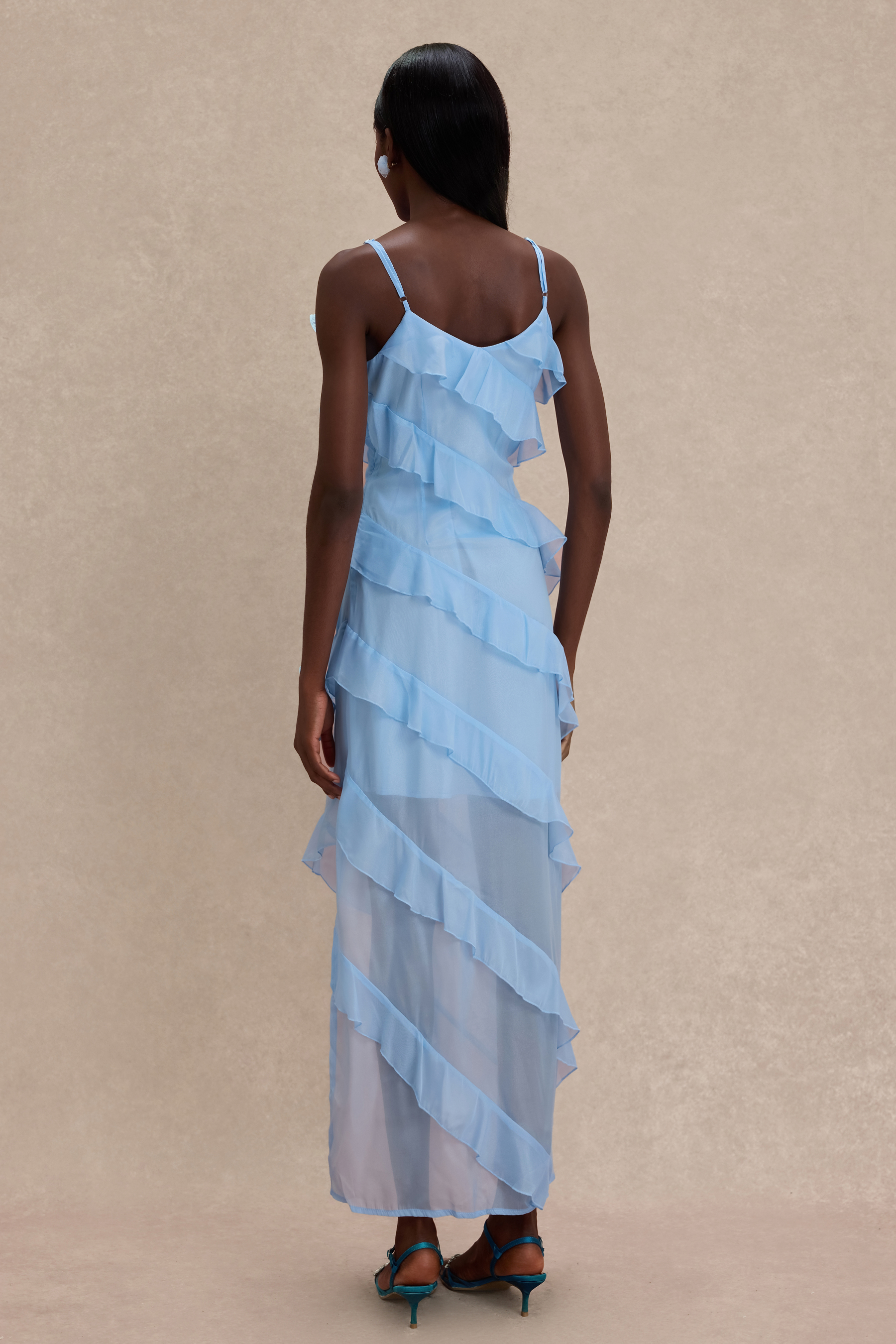 3D Flower Frill Slip Midi Dress