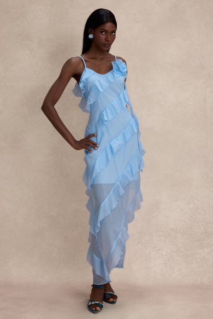 3D Flower Frill Slip Midi Dress