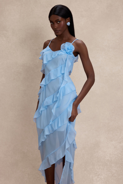 3D Flower Frill Slip Midi Dress