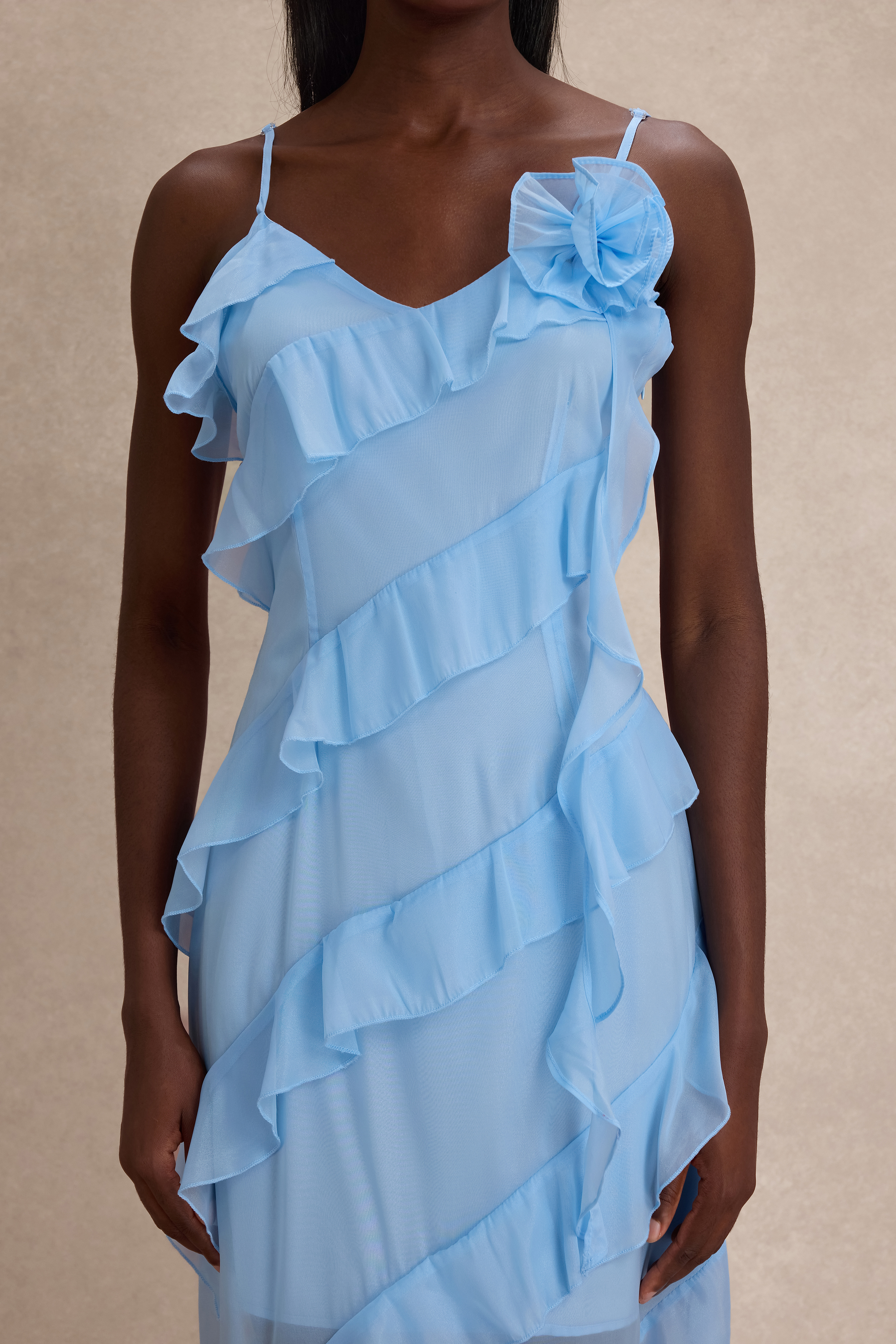 3D Flower Frill Slip Midi Dress