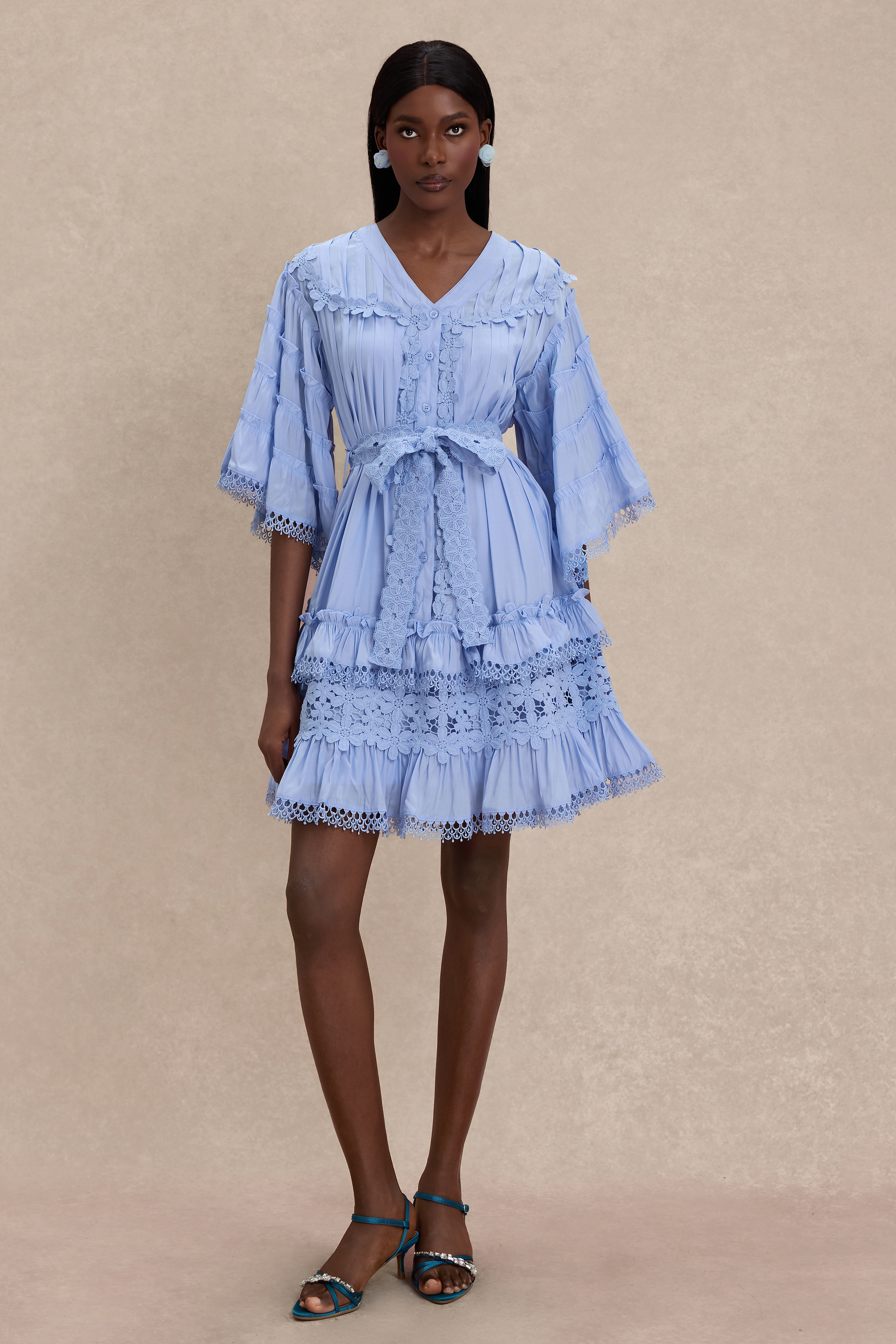 Lace Frill Bell Sleeve Mini Dress