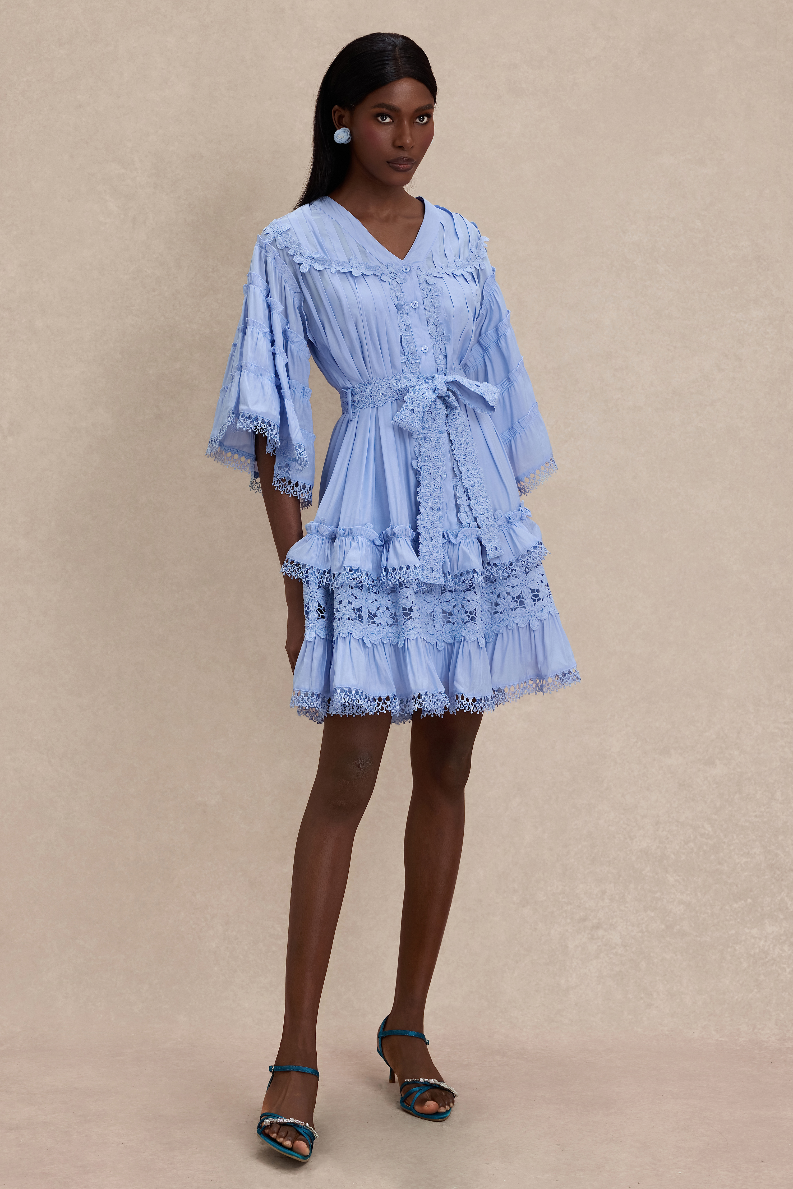 Lace Frill Bell Sleeve Mini Dress