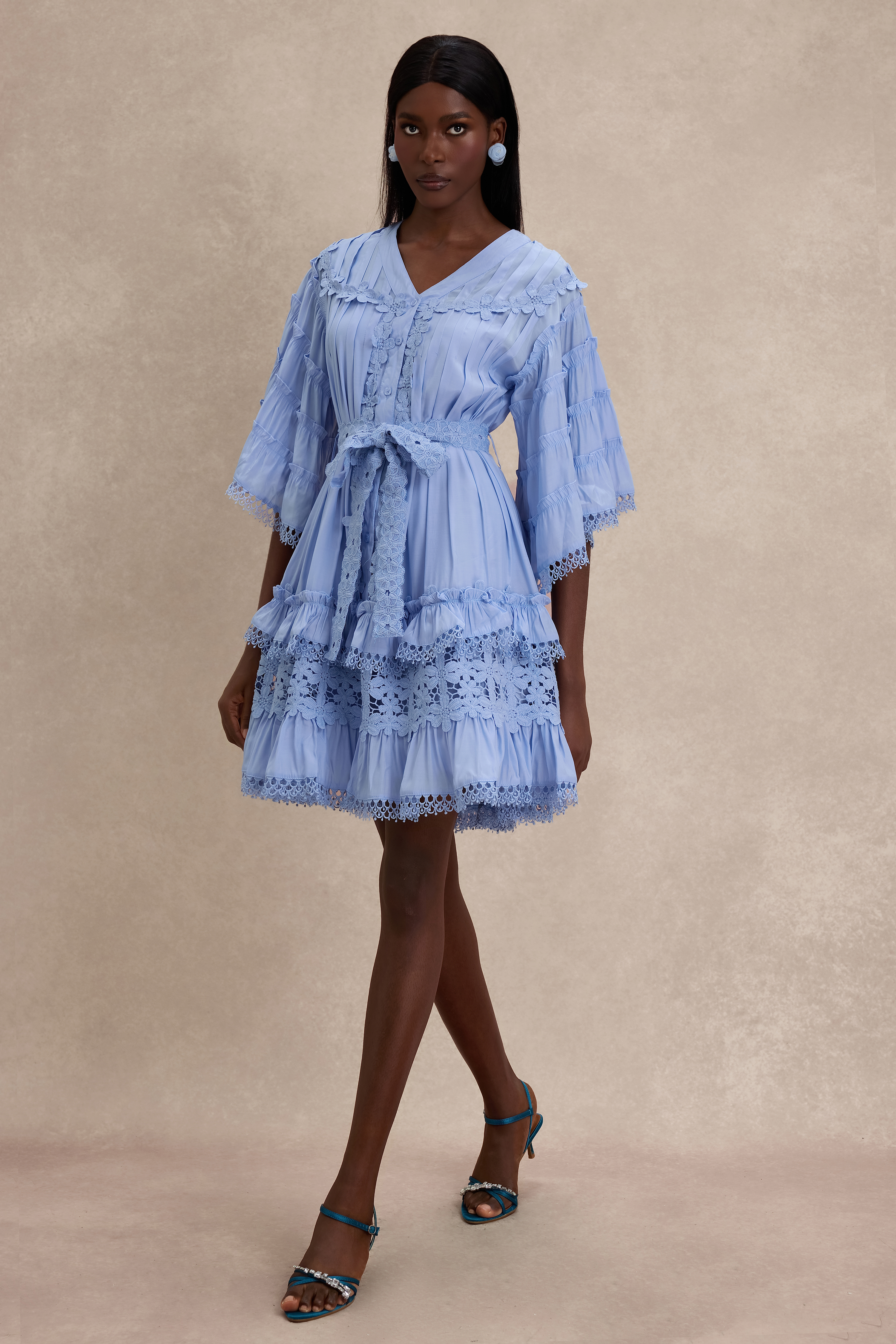 Lace Frill Bell Sleeve Mini Dress