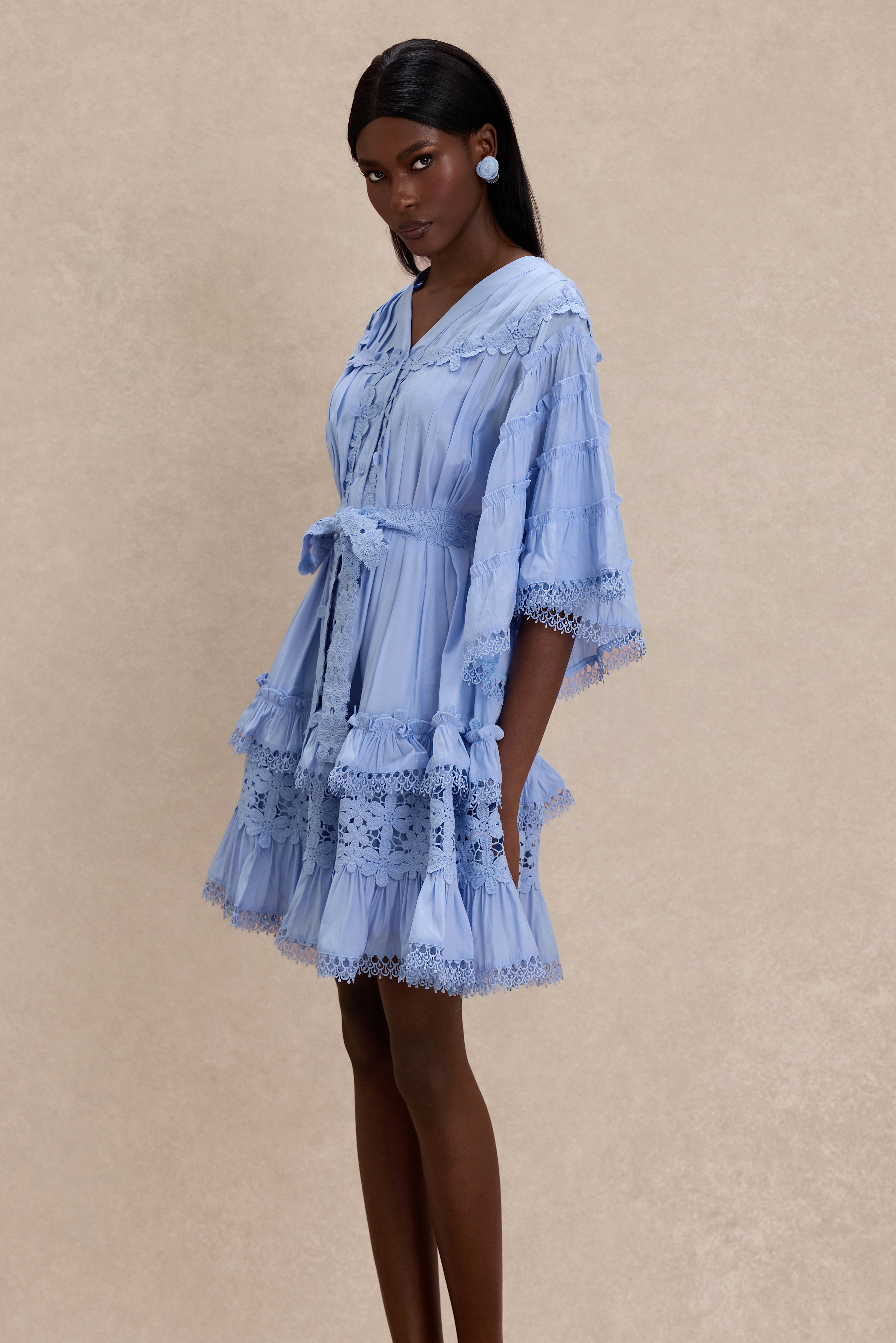 Lace Frill Bell Sleeve Mini Dress