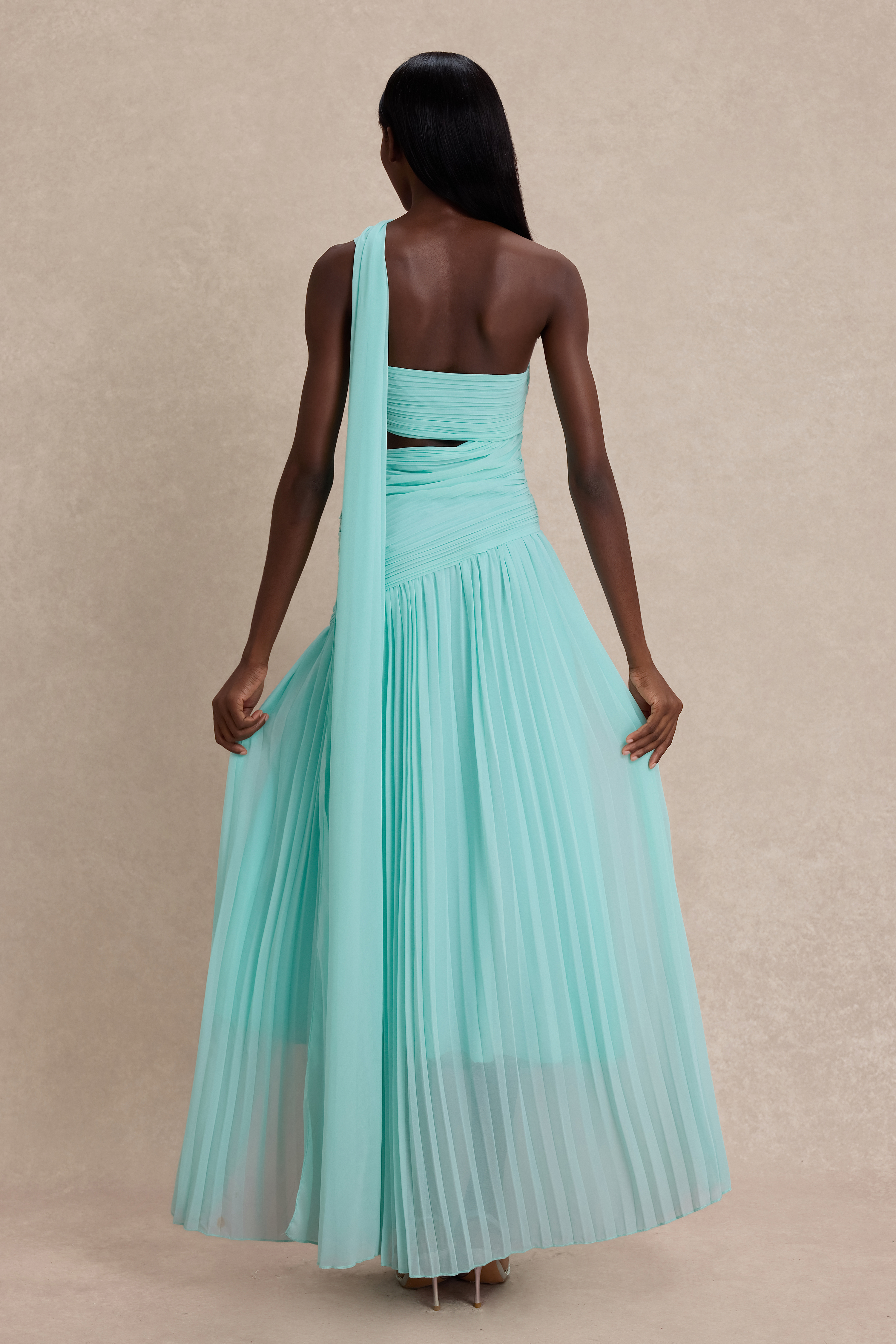 Chiffon Pleated Slit Maxi Dress