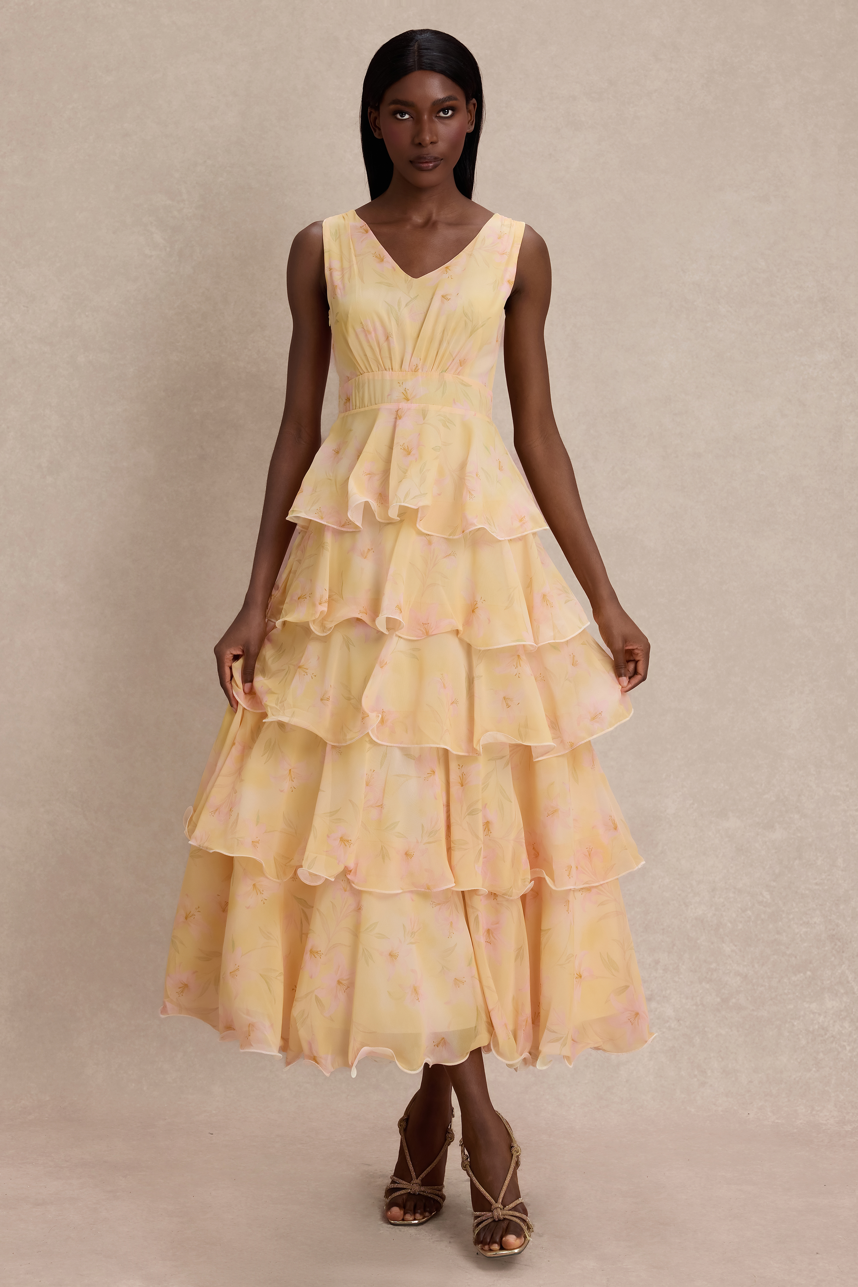 Floral Ruffle Sleeveless Maxi Dress