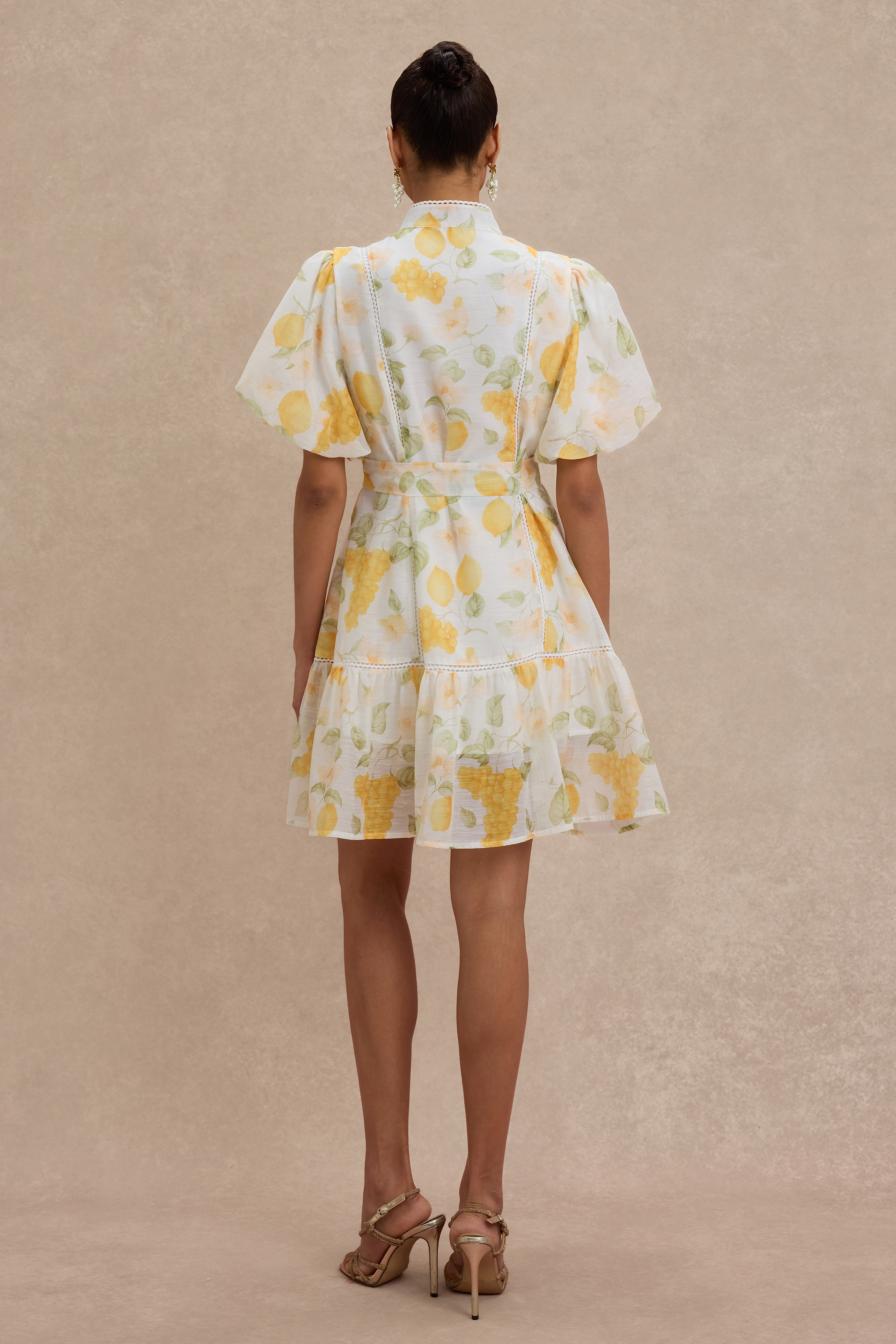 Fruit Print Lace Single Breasted Mini Dress