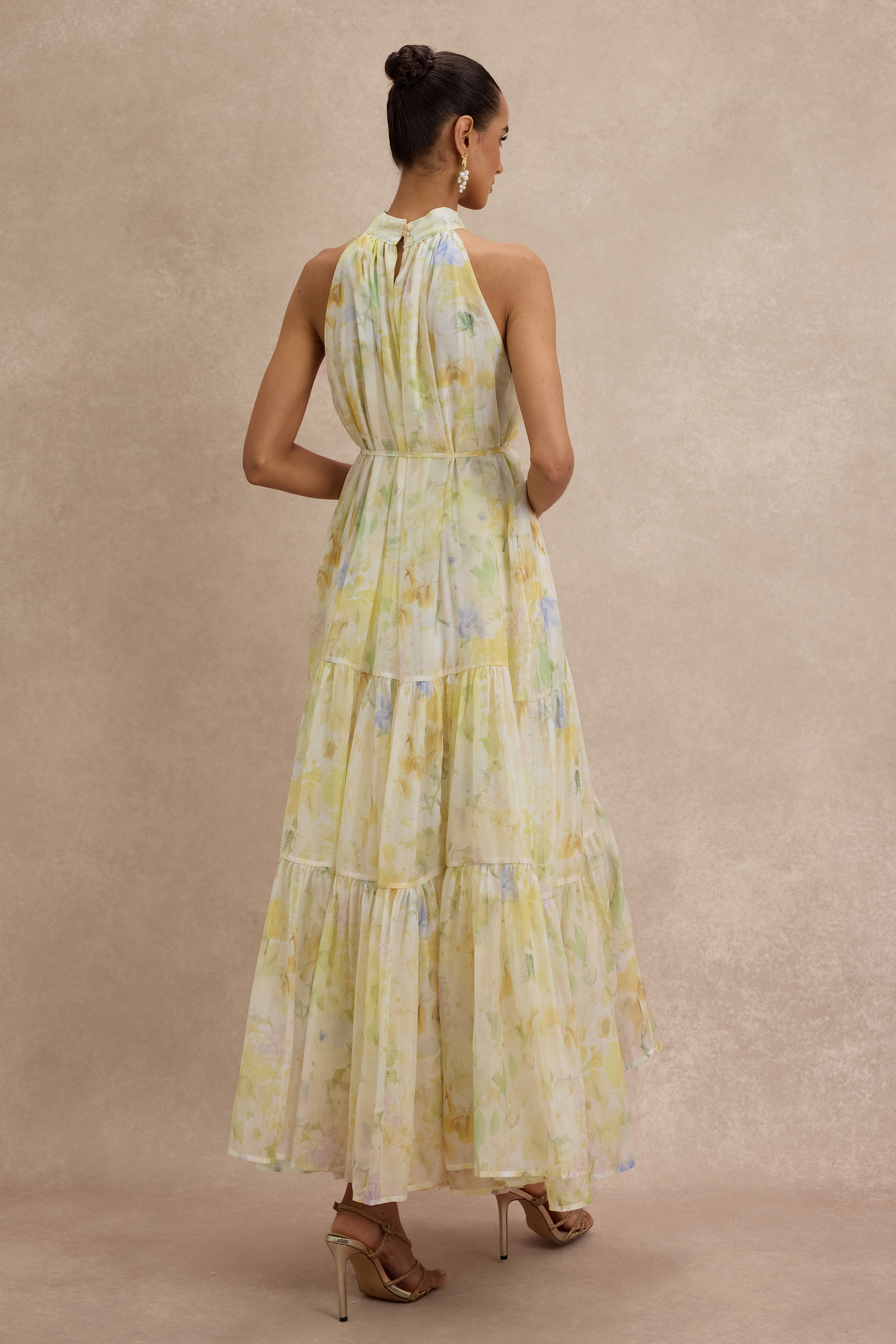 Floral Sleeveless Halter Neck Maxi Dress