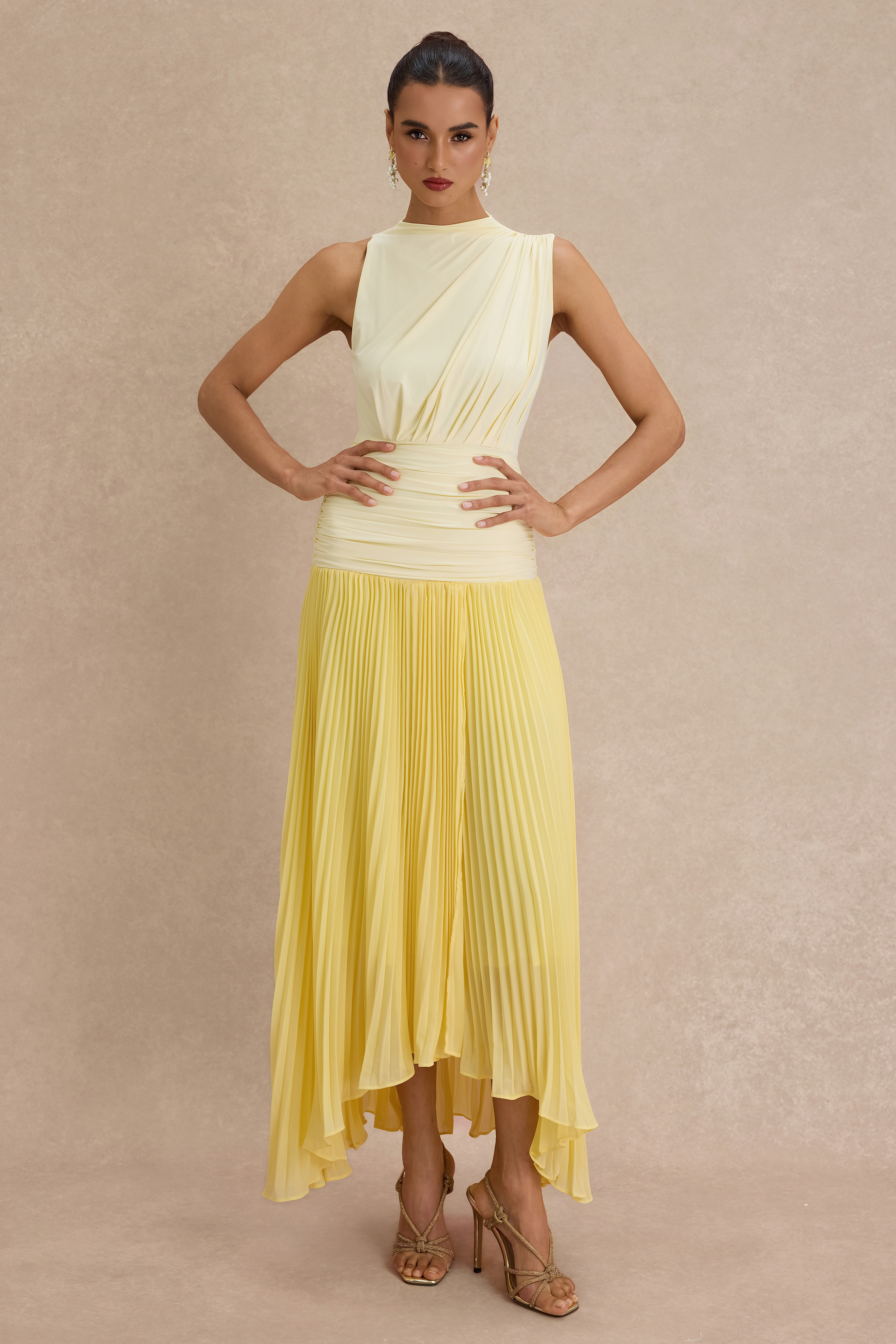 Jersey Splicing Chiffon Pleated Midi Dress