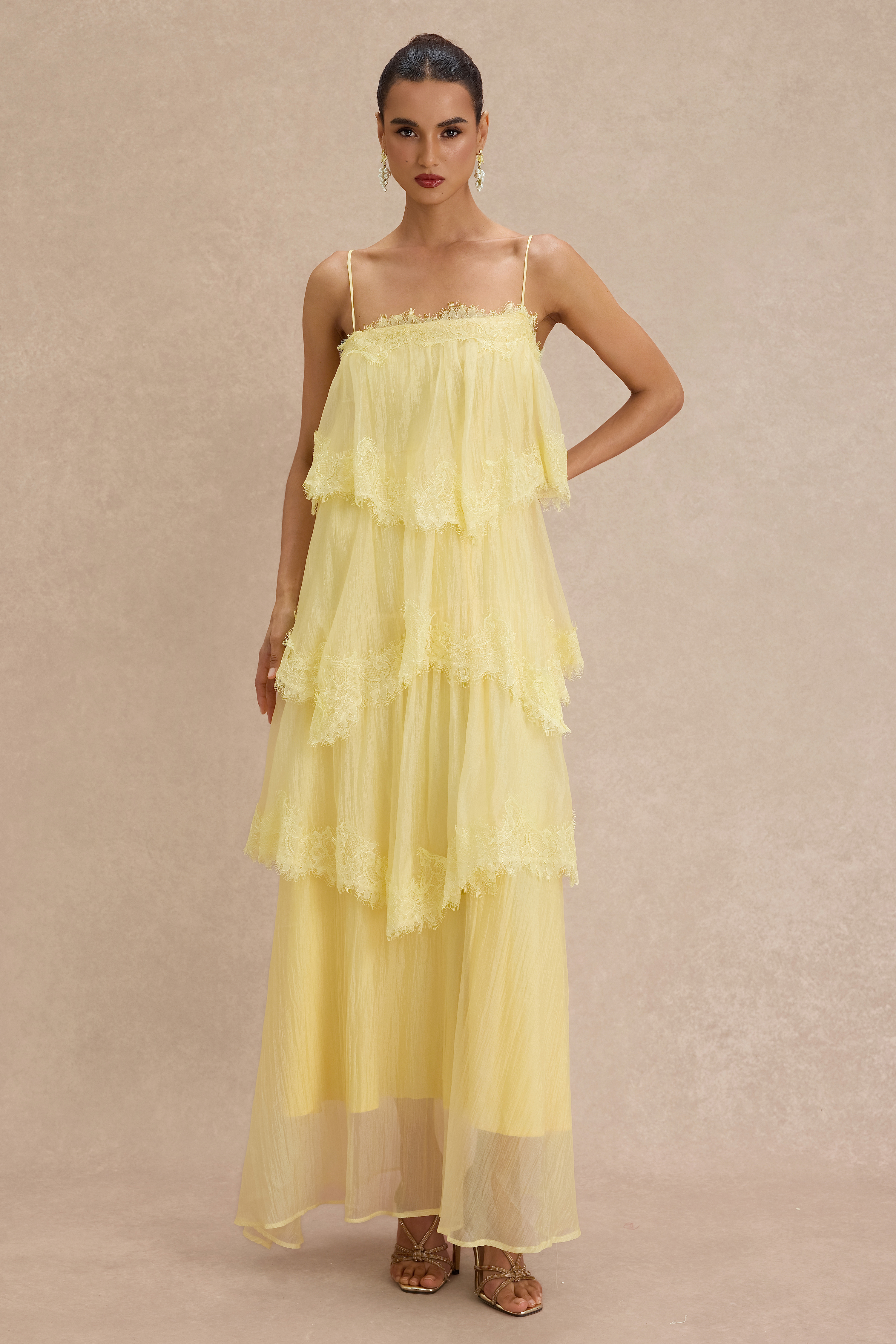 Lace Ruffle Slip Maxi Dress
