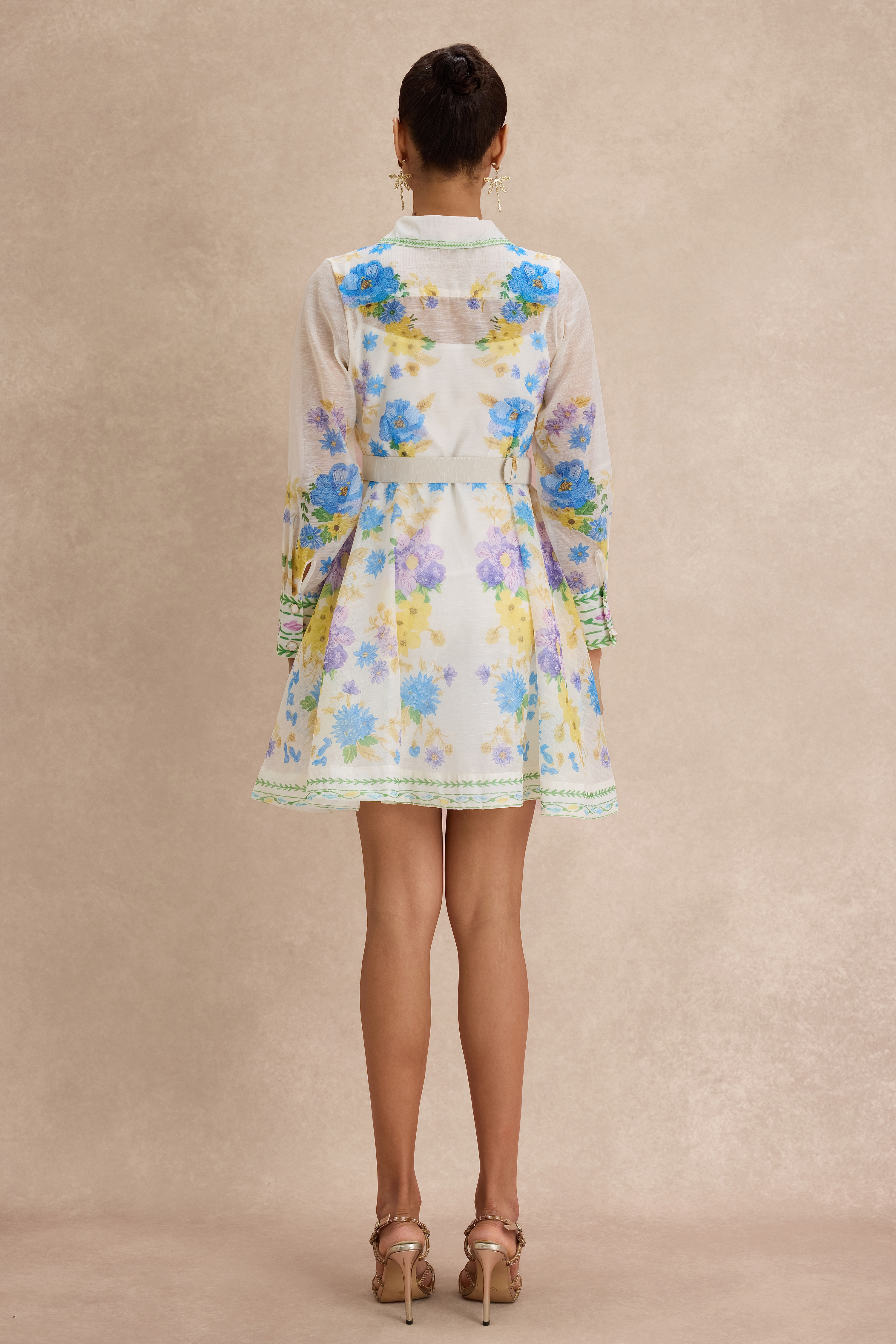 Floral Single Breasted Mini Dress With Belt