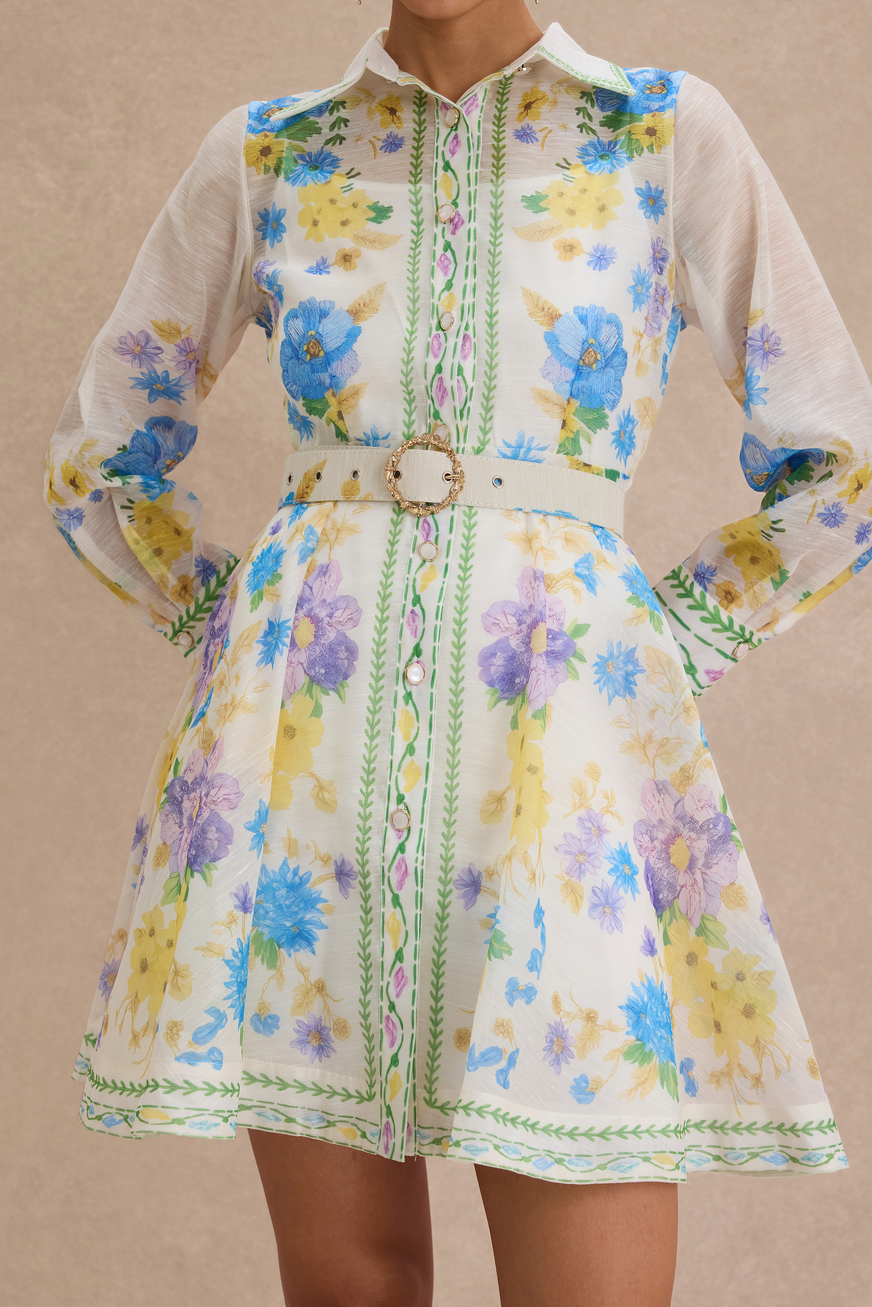 Floral Single Breasted Mini Dress With Belt