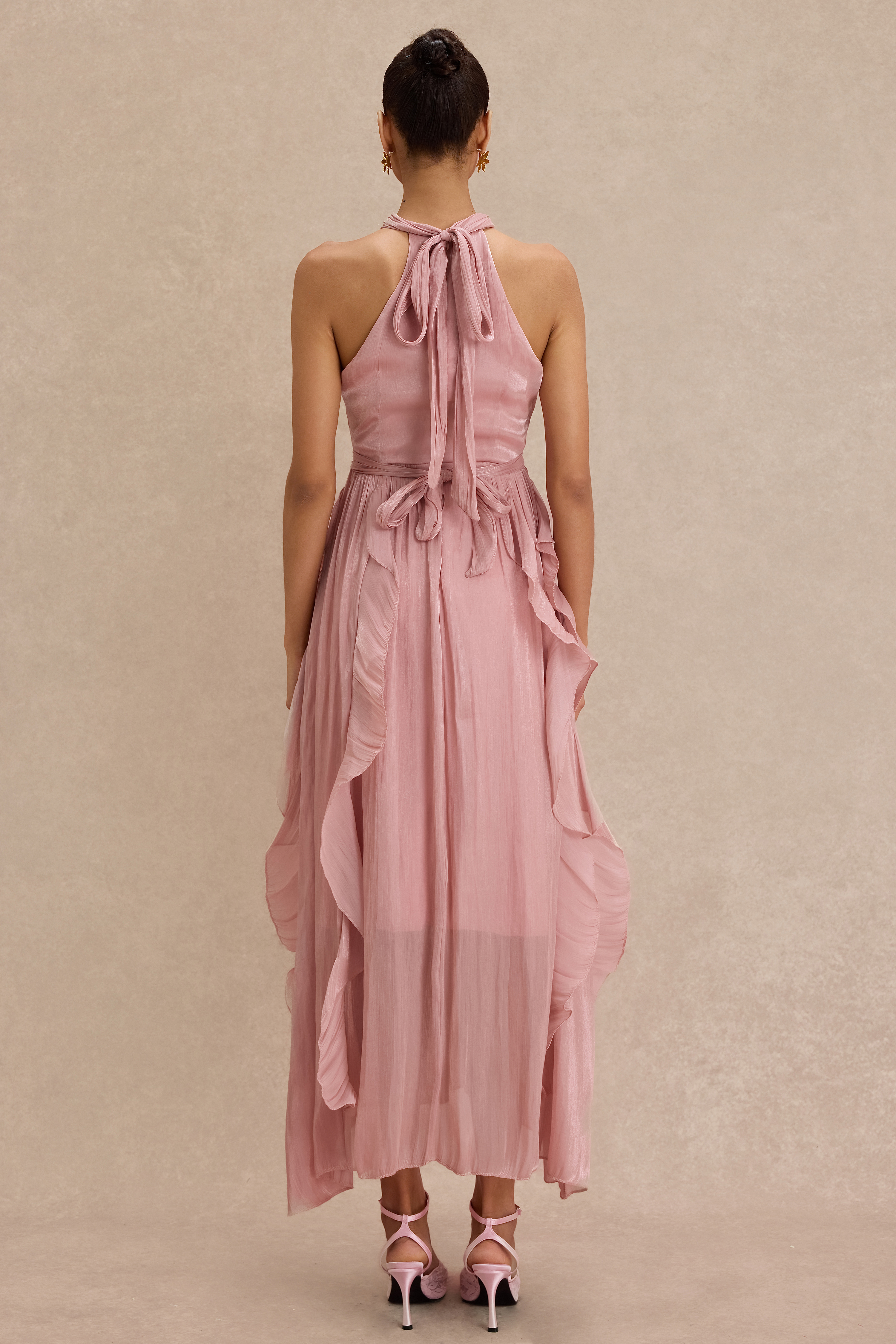 Satin Ruffle Sleeveless Maxi Dress