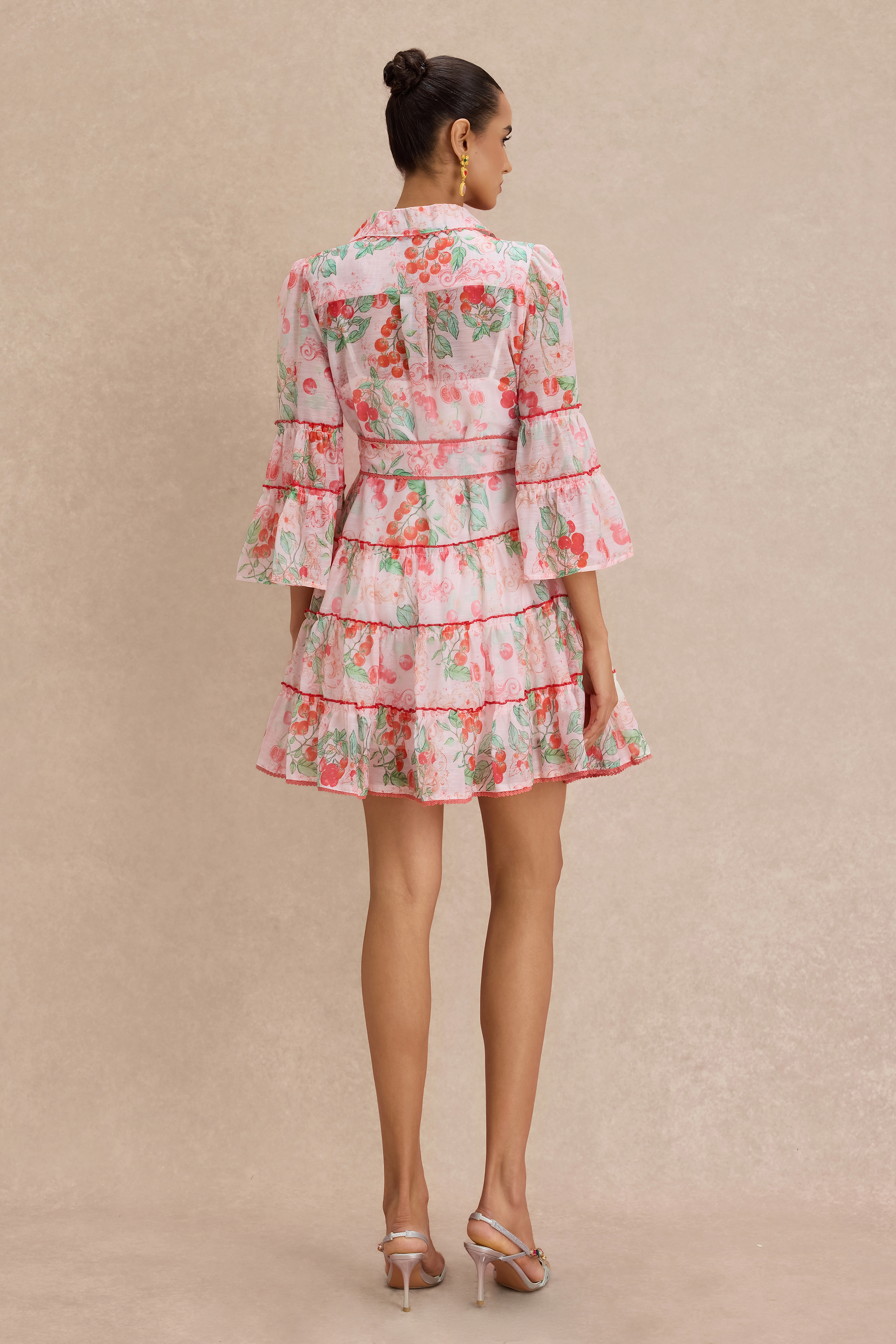 Botanical Print  Lace Single Breasted Mini Dress