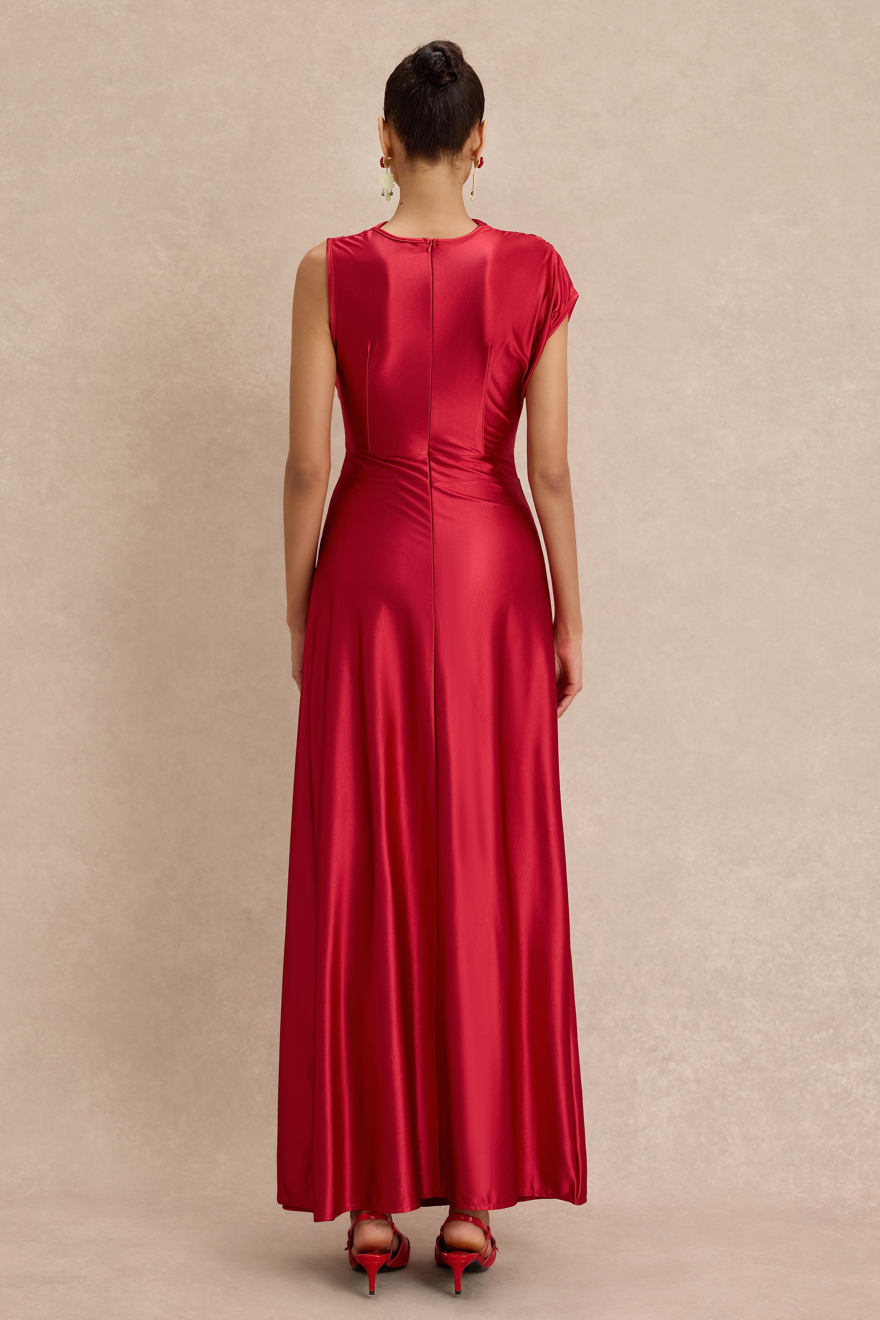 Solid Satin Ruched Maxi Dress
