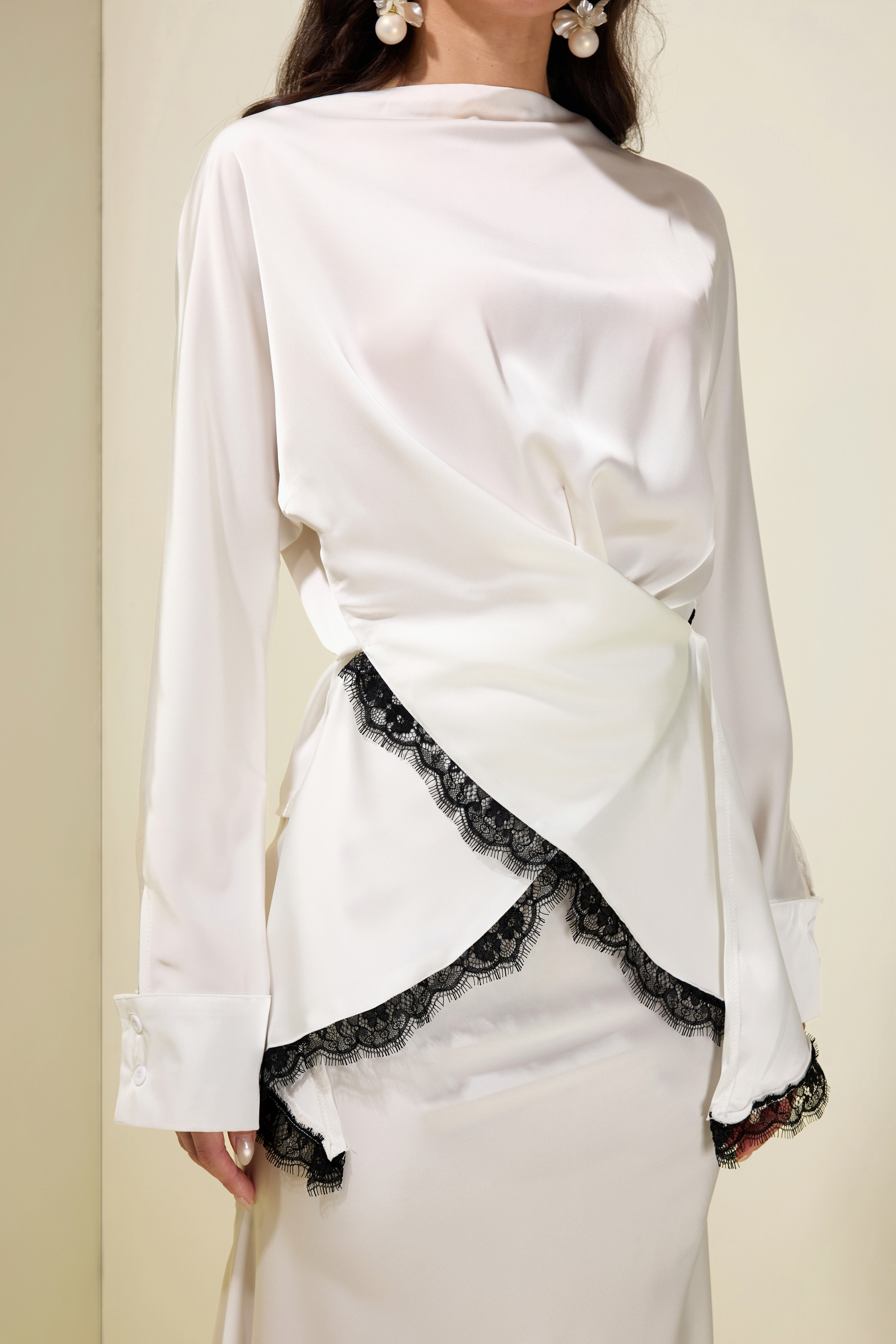 Satin Lace-Up Top & Midi Skirt Set