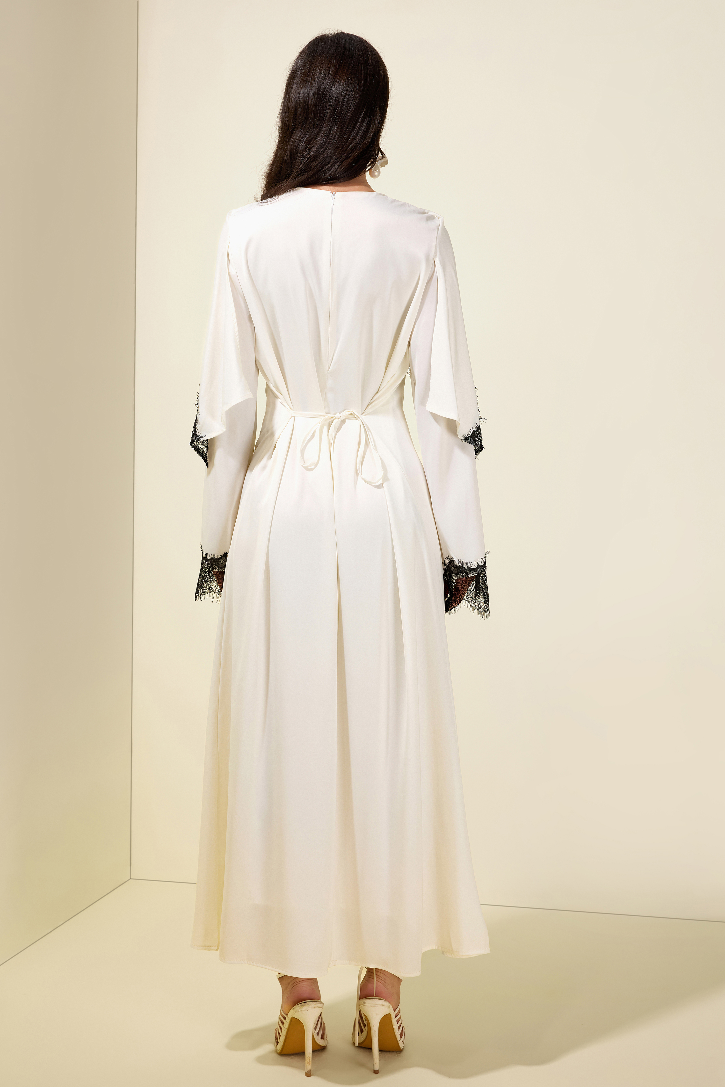 Lace Satin Cape Maxi Dress